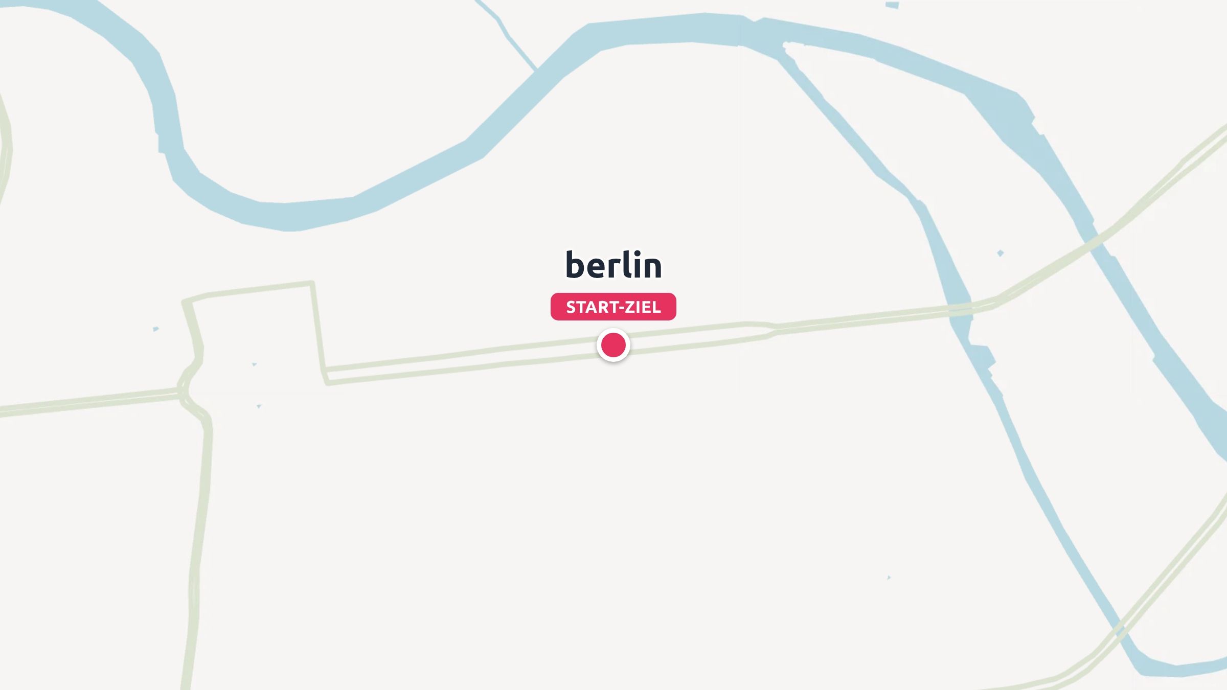 Eine minimalistische Karte mit Start- und Zielpunkt, Berlin genannt, zwischen blauen Wasserstraßen.