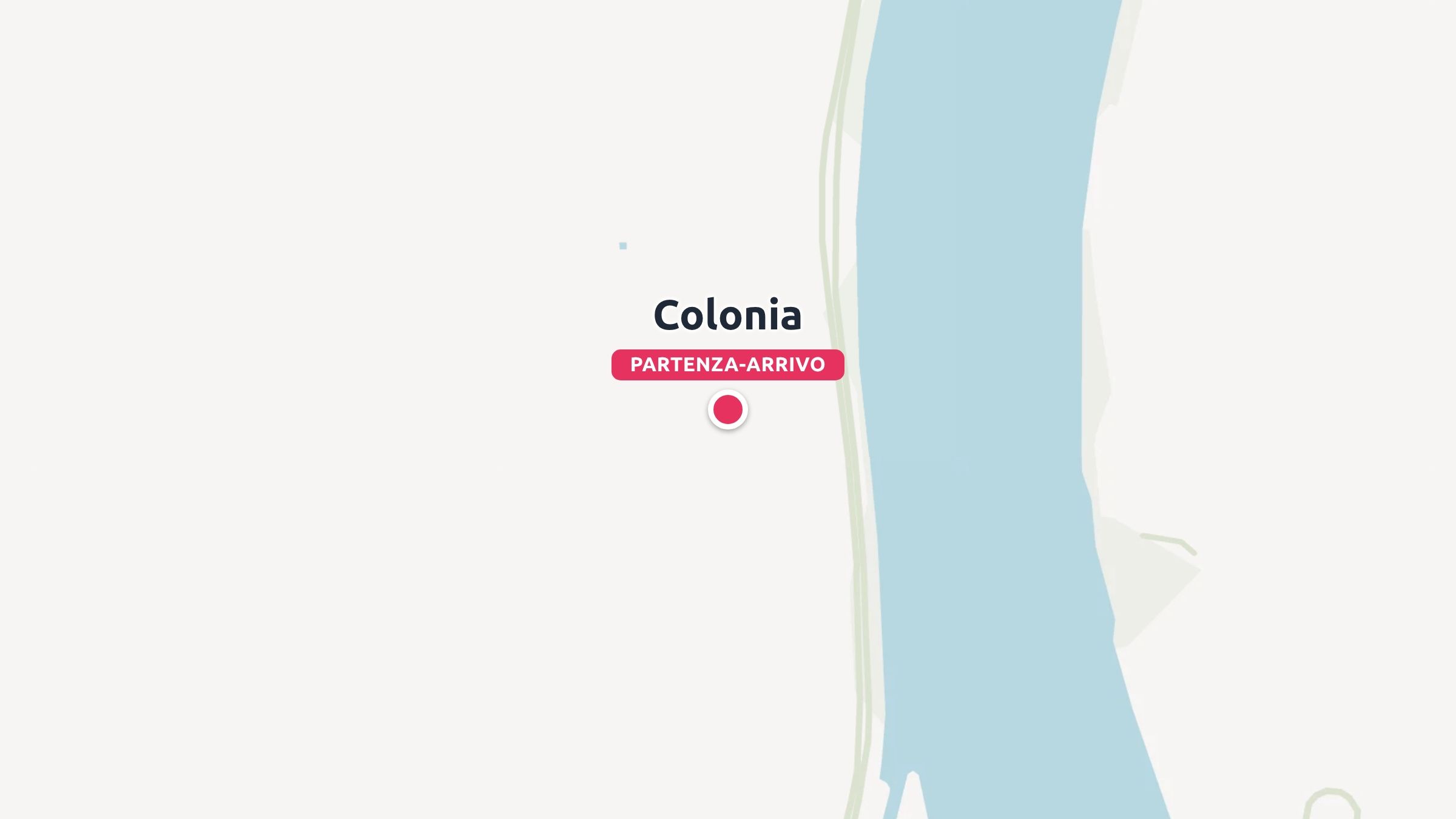 Una grafica cartografica che mostra Colonia contrassegnata con un puntino rosso come punto di partenza e di arrivo vicino a un fiume.