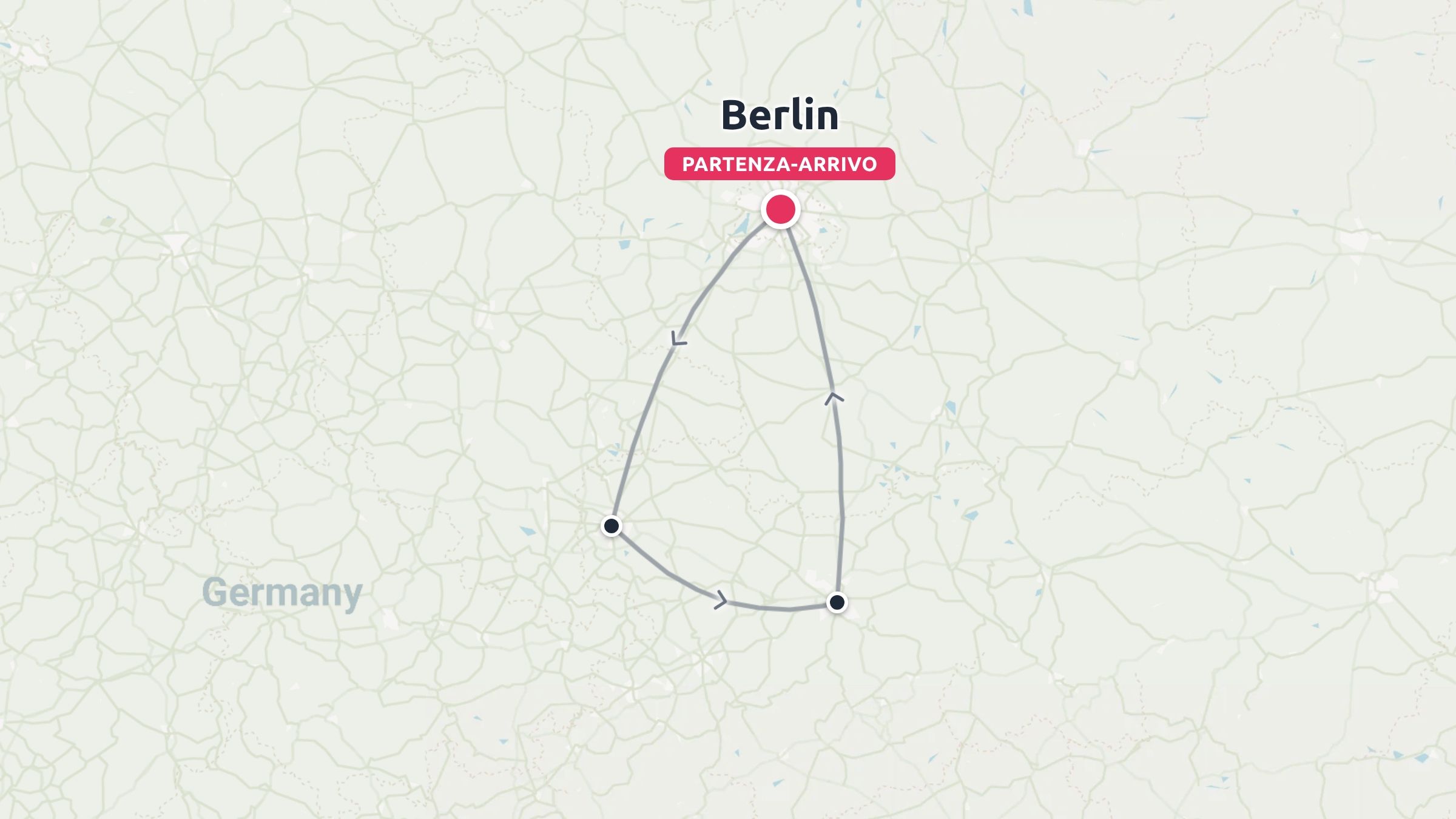 Un itinerario di viaggio attraverso la Germania che forma un anello triangolare con partenza e arrivo a Berlino