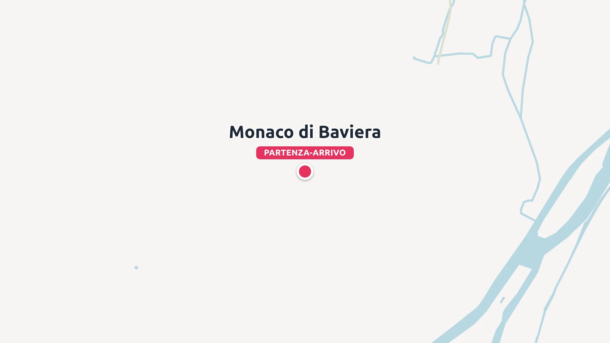 Una mappa di itinerario di viaggio che mostra Monaco di Baviera contrassegnata come punto di partenza e di arrivo