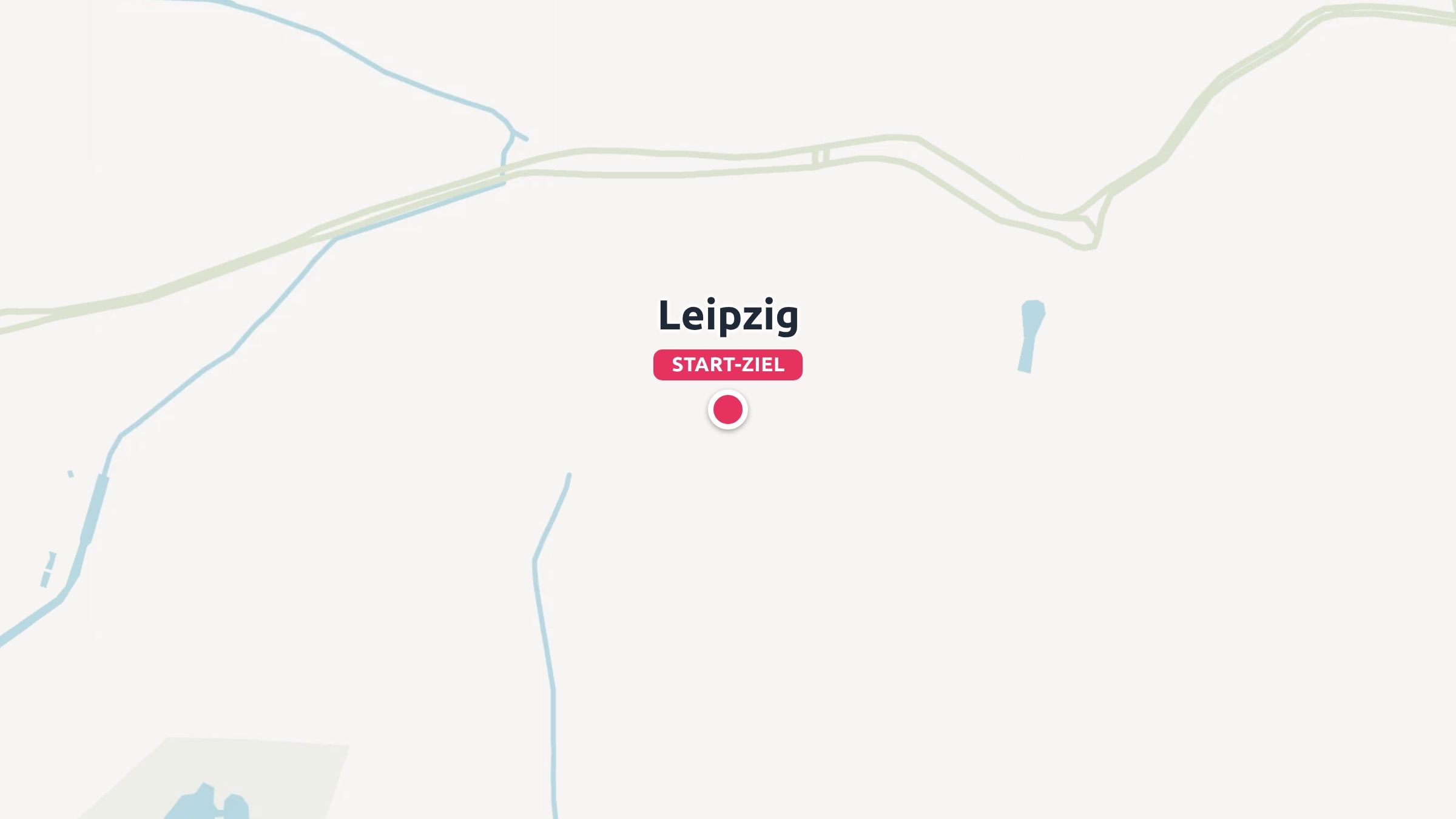 Eine Karte von Leipzig mit einem rot markierten Start-Ziel-Punkt sowie Straßen und Gewässern