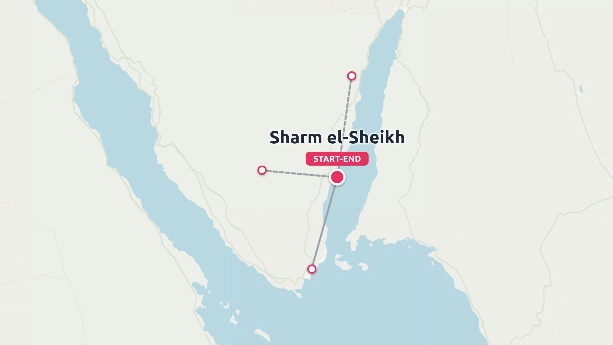 A travel itinerary map of the Sinai Peninsula showing routes and destinations around Sharm el-Sheikh.