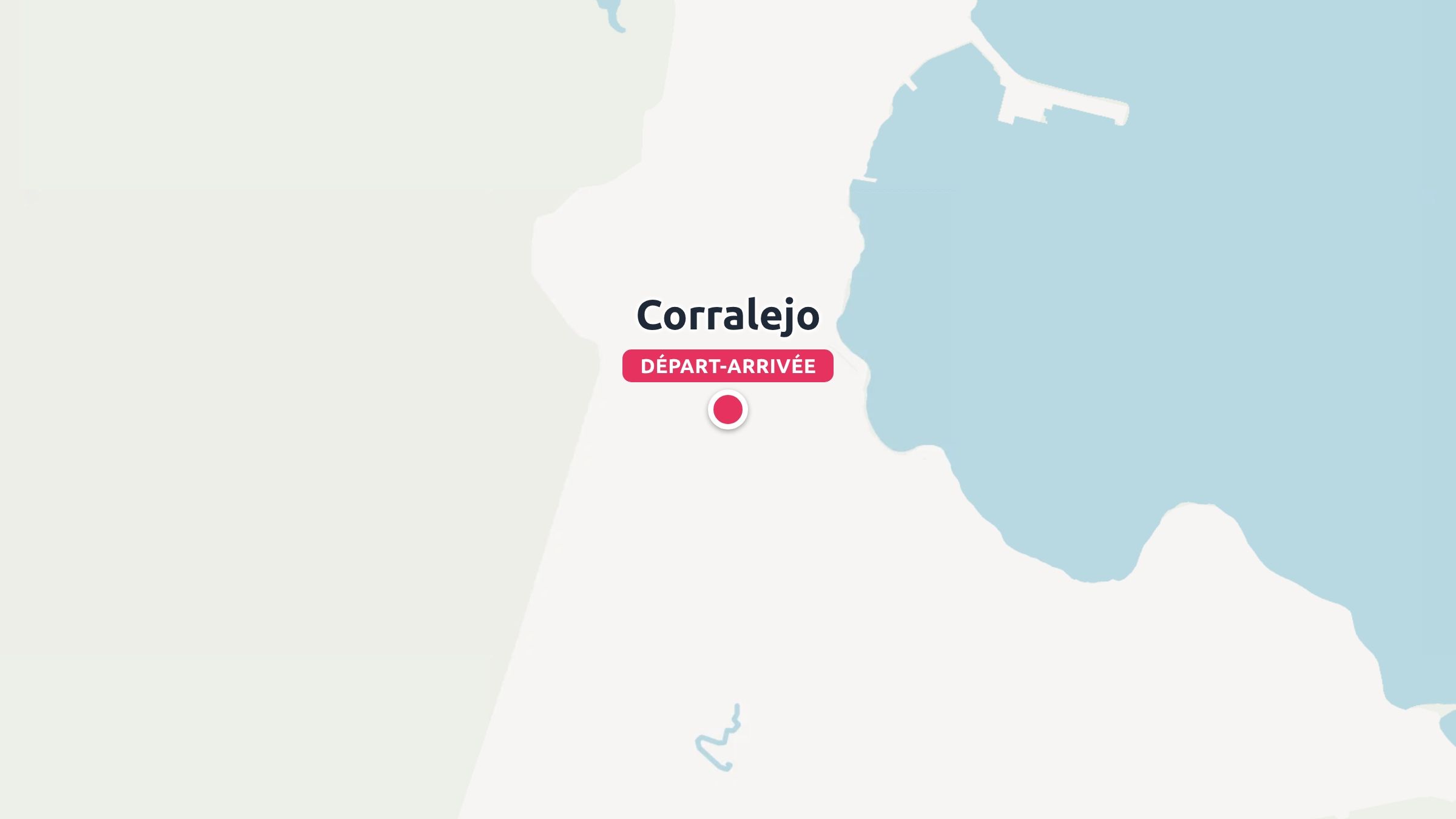 Une carte graphique indiquant le lieu de départ et d'arrivée à Corralejo le long de la côte.