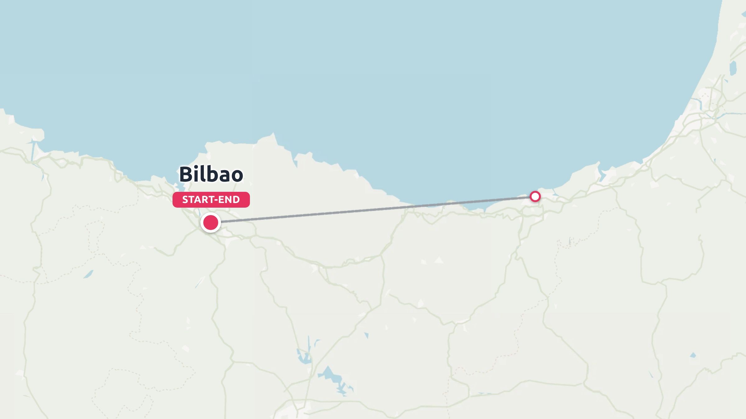 A travel route map showing a coastal itinerary starting and ending in Bilbao.