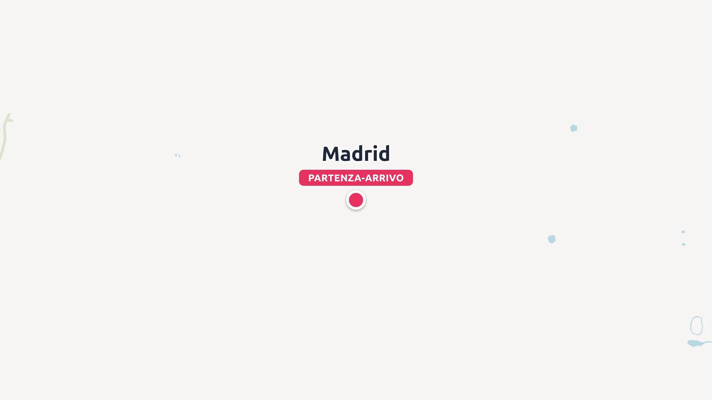 Una mappa che mostra Madrid contrassegnata come punto di partenza e di arrivo con un pin rosso.