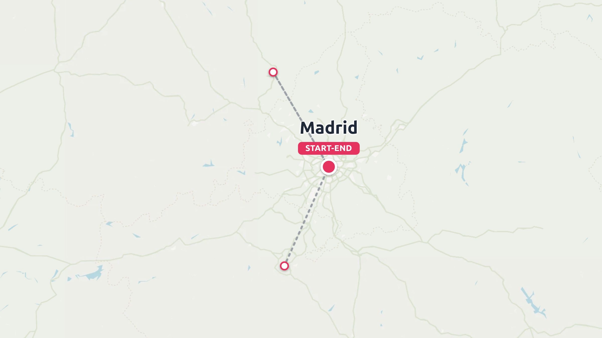 A travel route map showing an itinerary starting and ending in Madrid with connected destination points.