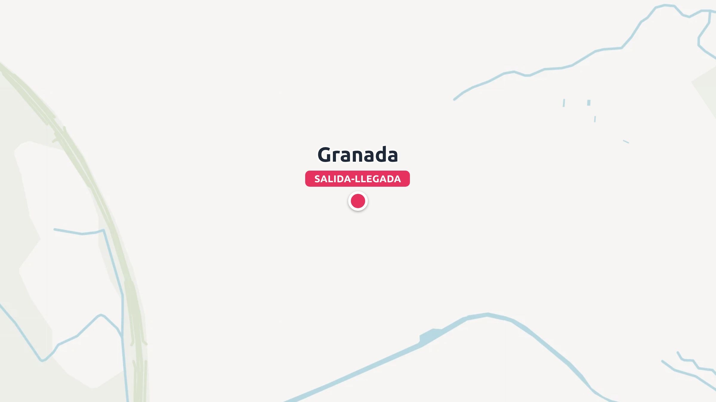 Un marcador de mapa de viaje que indica Granada como punto de salida y llegada con un pin rosa.