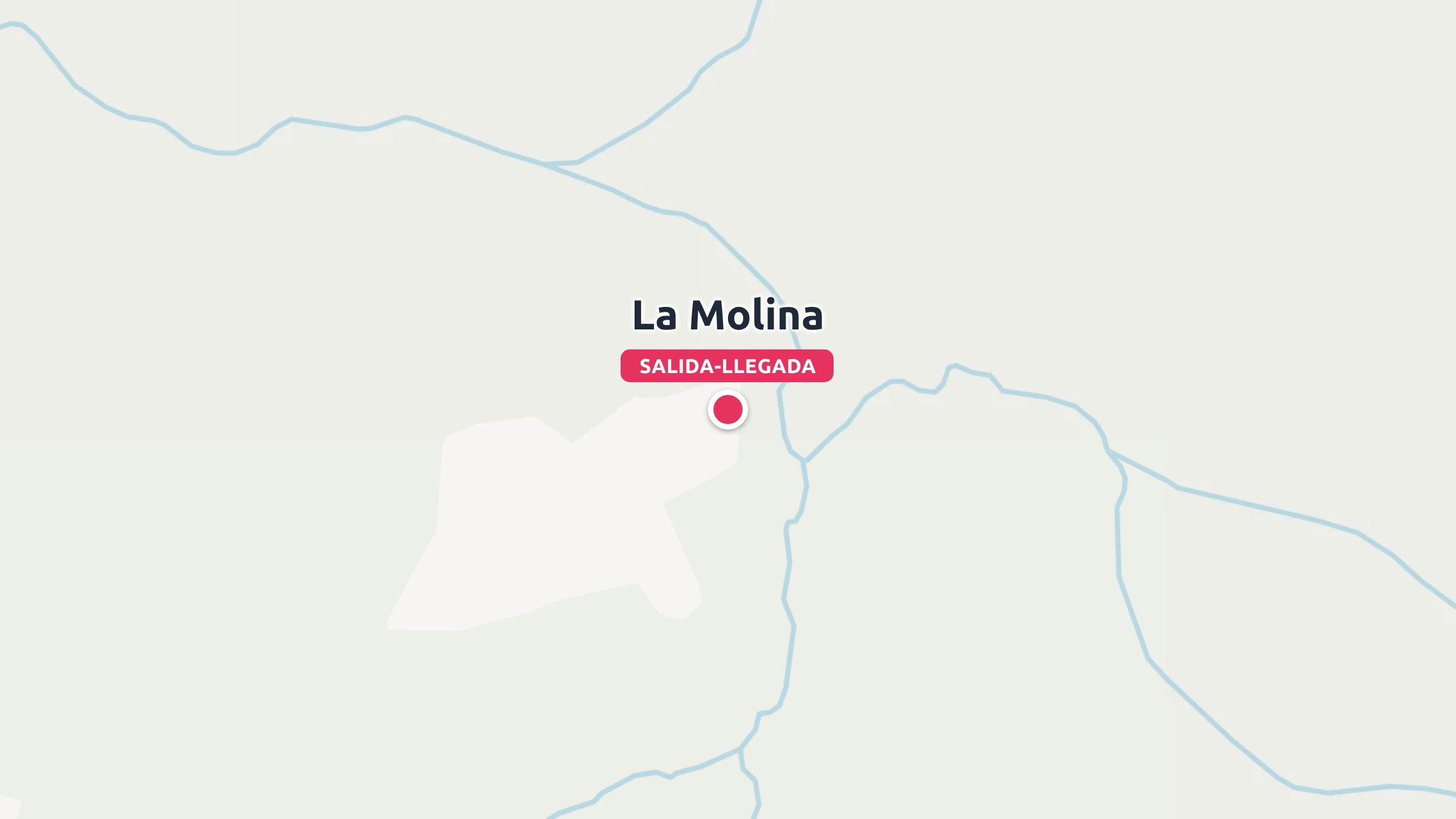 Un grafico de ruta de mapa que marca el punto de inicio y fin en La Molina con un pin de ubicación rojo