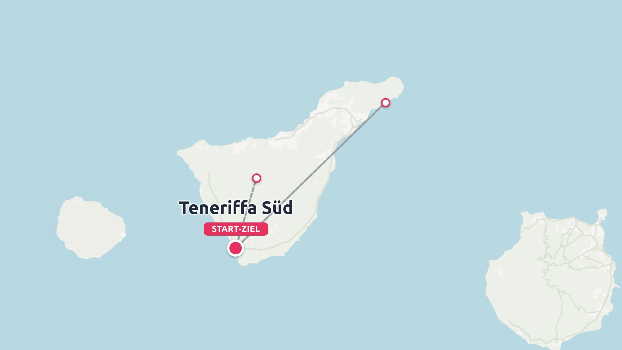 Reiseroute von Teneriffa mit verbundenen Routenpunkten und Start sowie Ziel am Flughafen Teneriffa Süd