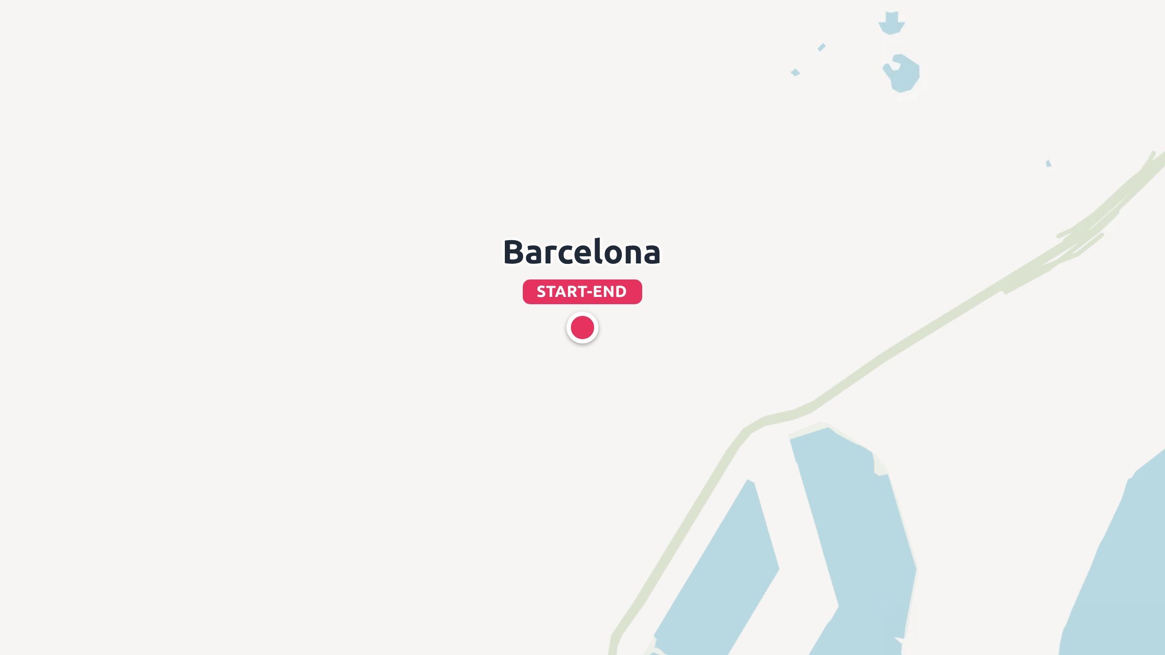 A travel map showing Barcelona marked as the start and end destination with a red pin along the coastline.