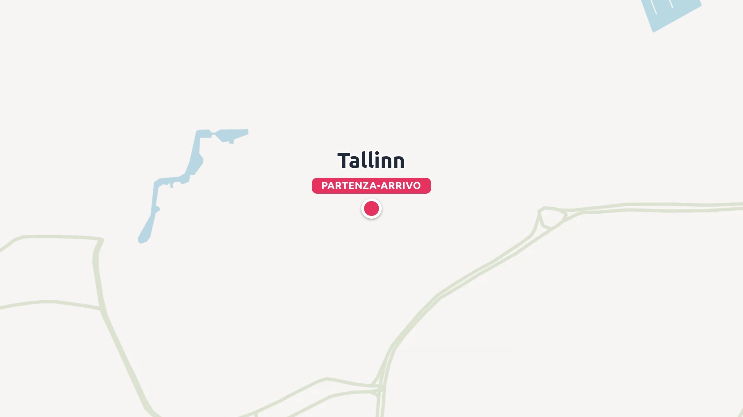 Una mappa minimalista di Tallinn con un indicatore rosso per la partenza e l'arrivo