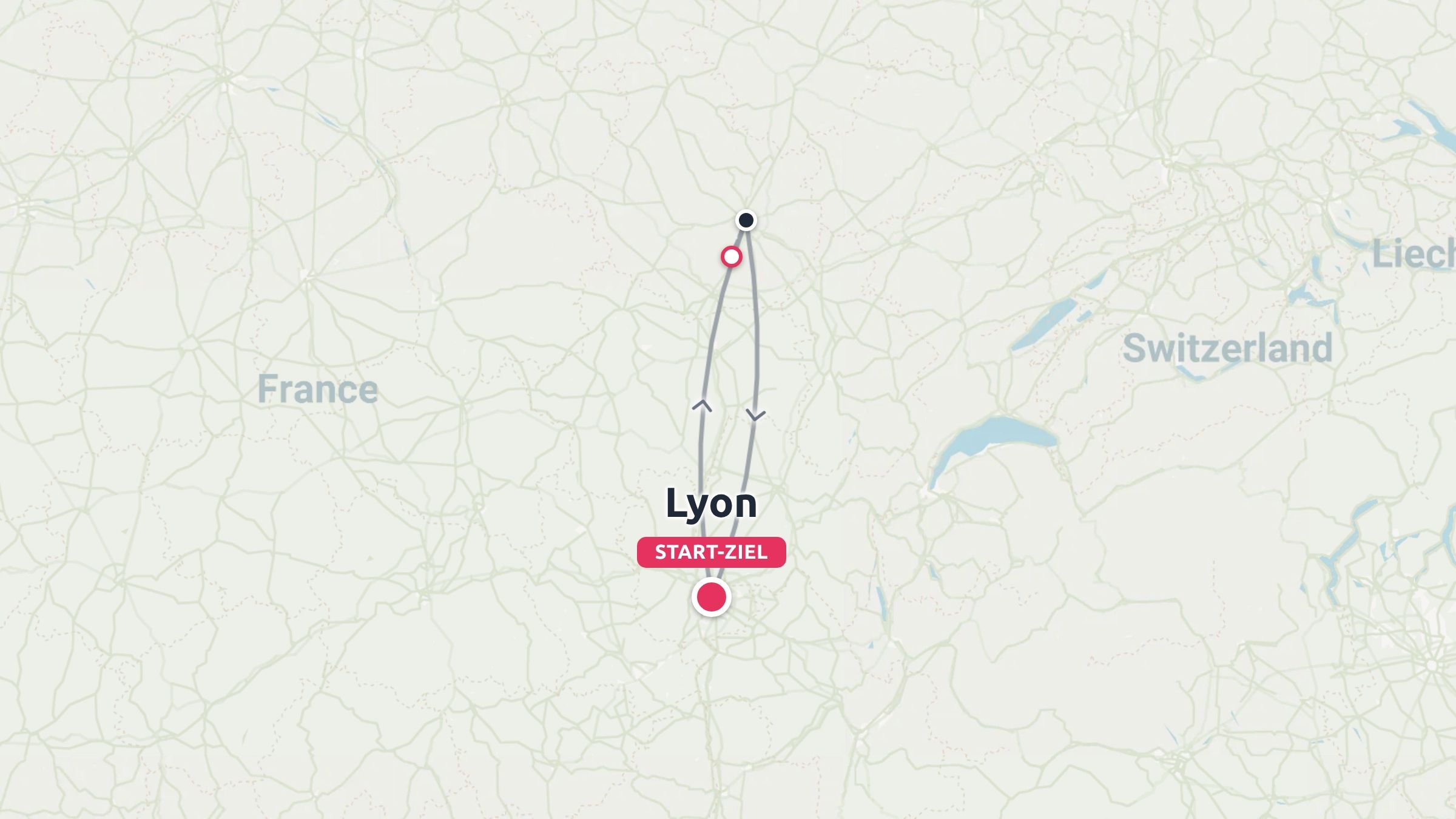 Eine Reiseroute als Rundweg mit Start und Ziel in Lyon, Frankreich