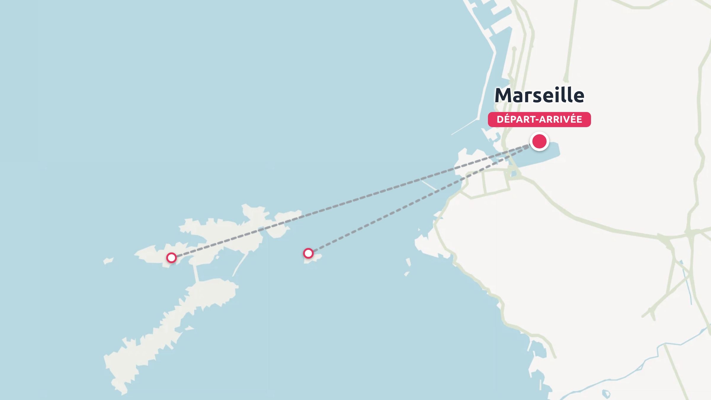 Une carte montrant les routes de navigation reliant Marseille aux îles au large des côtes