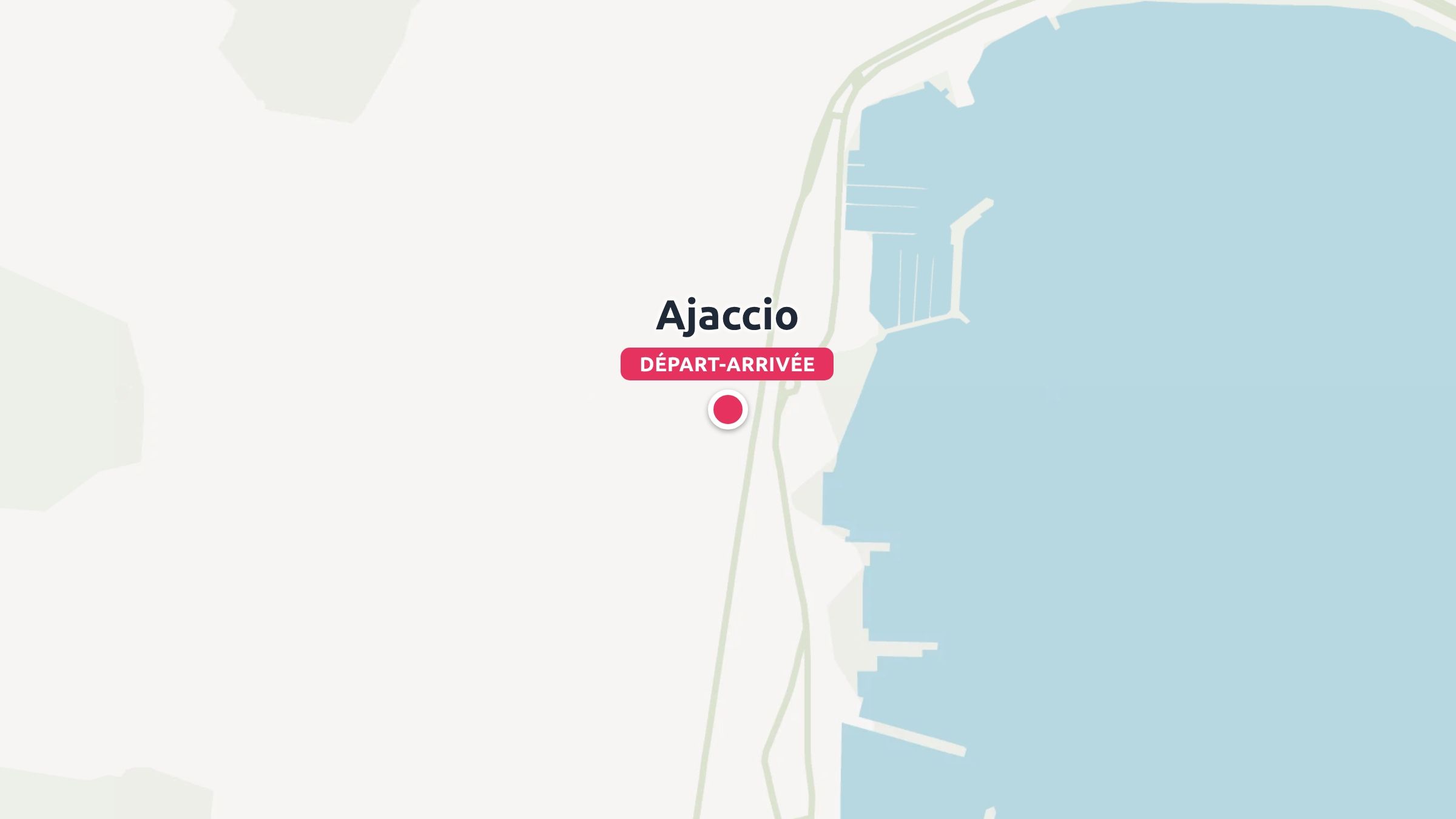 Une carte de voyage marquant Ajaccio comme point de départ et d'arrivée le long de la côte.