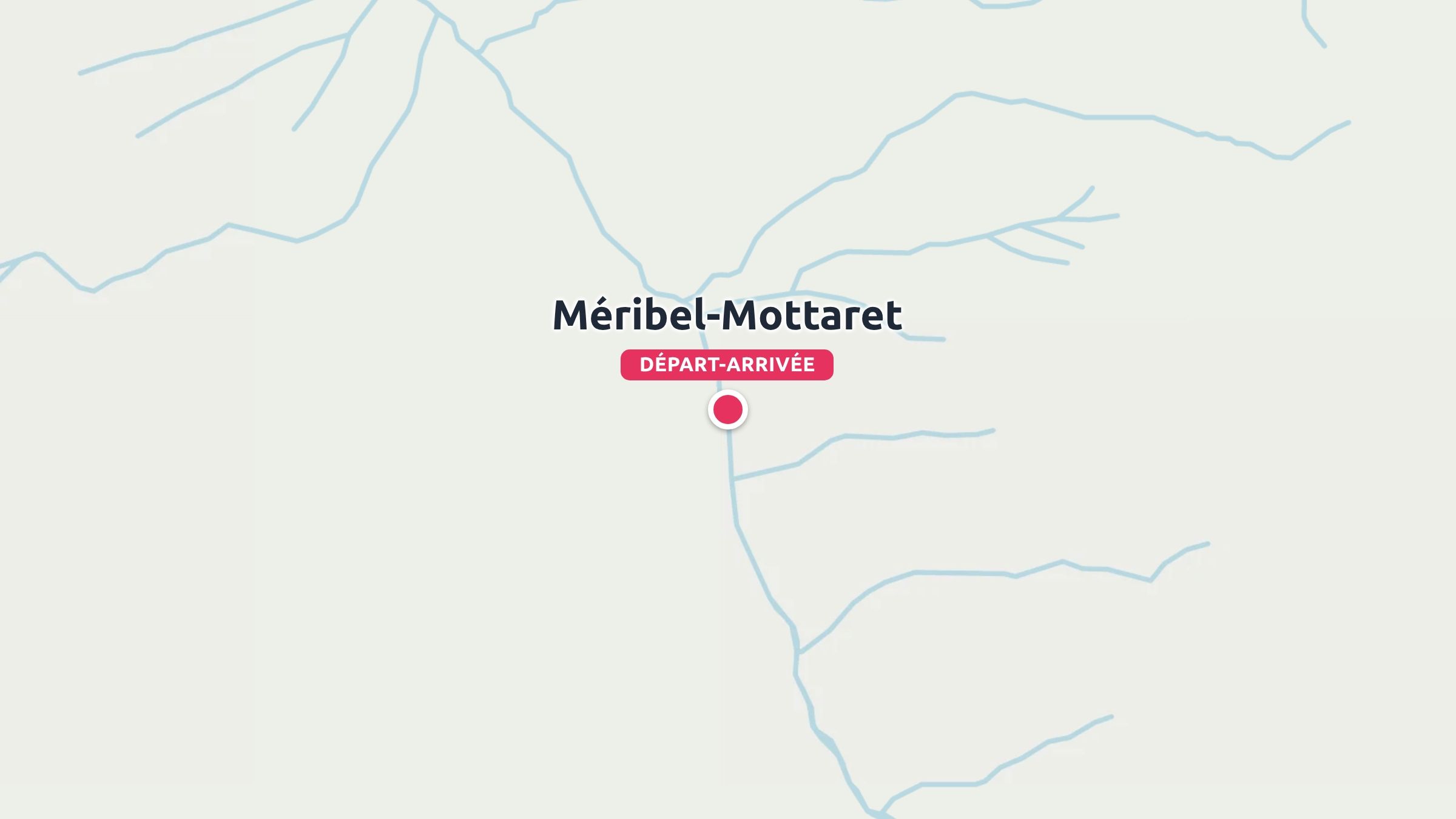 Un plan d'itinéraire minimaliste avec un point rouge indiquant le départ et l'arrivée à Méribel-Mottaret.