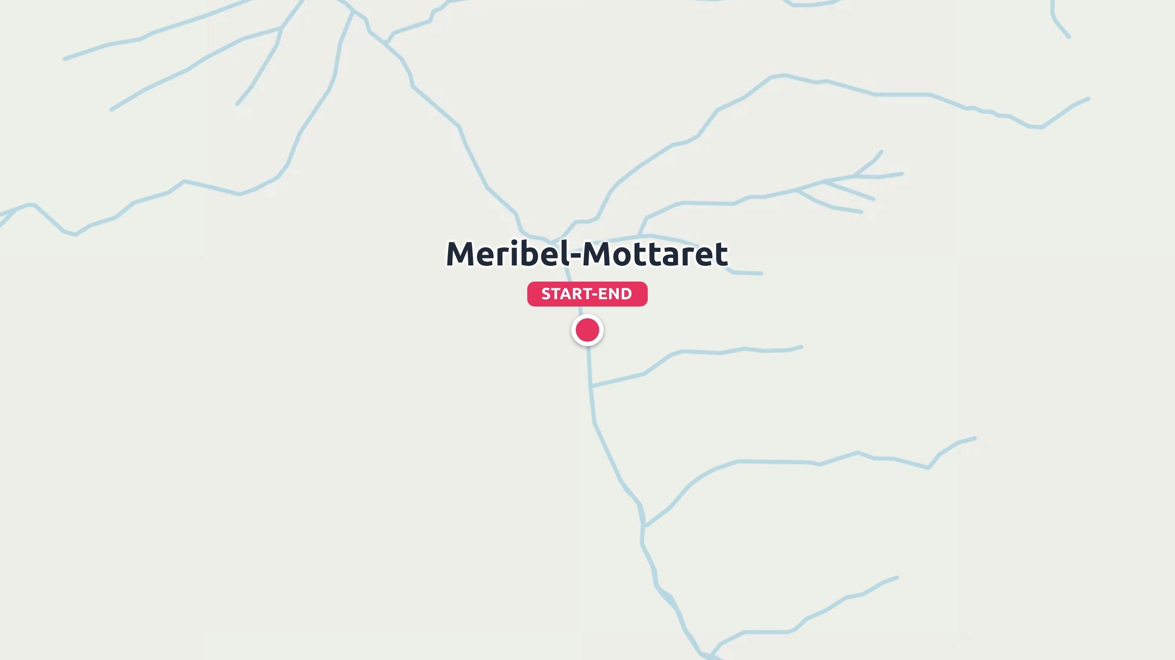 A minimalist map displaying Meribel-Mottaret labeled as the start-end point with a red marker.