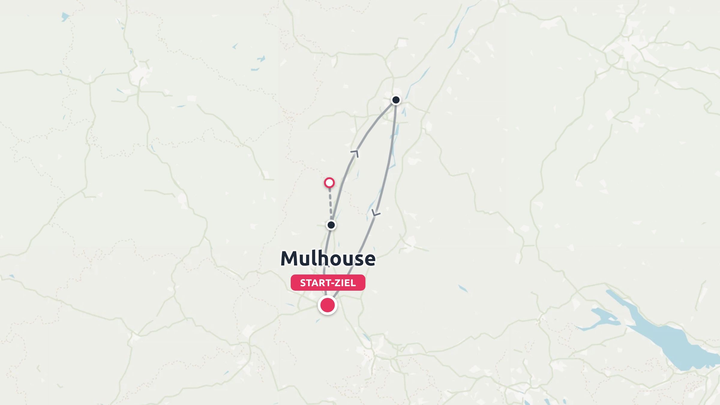 Eine Reiseroute, die als Rundreise in Mülhausen beginnt und endet.