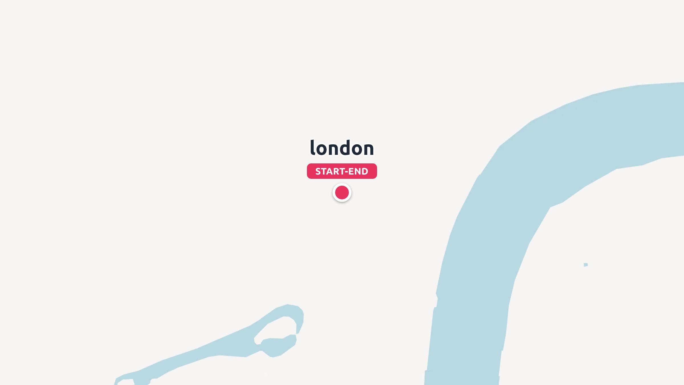 A minimalist map of London featuring a red marker indicating the start and end point of a route.