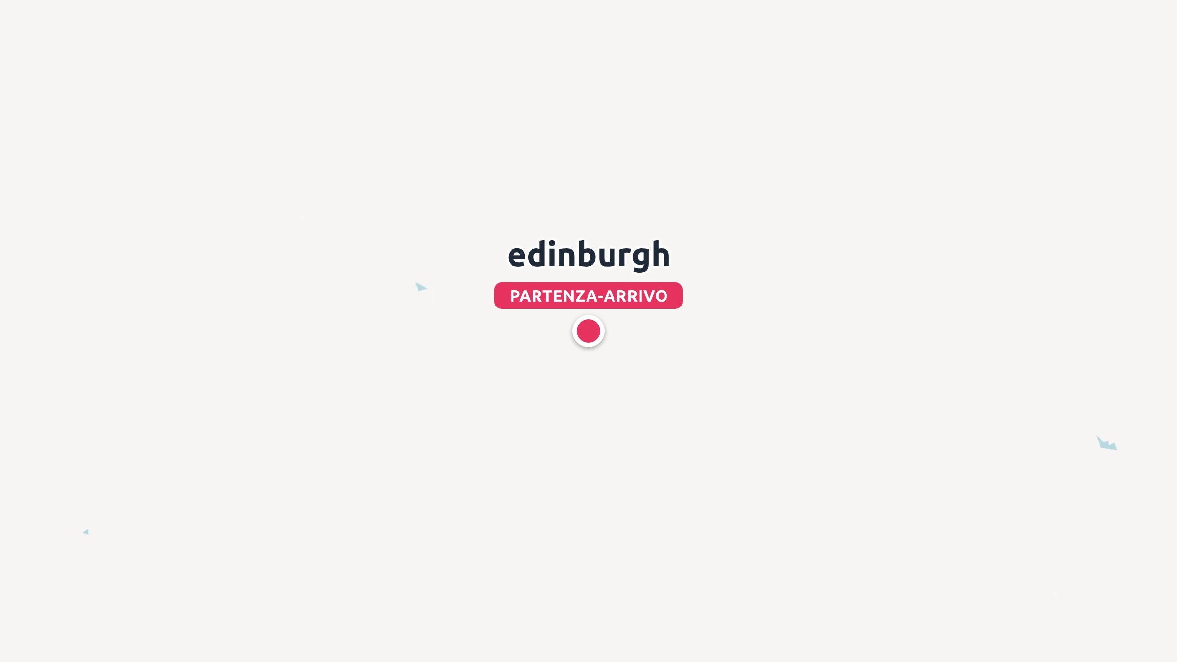 Una mappa di viaggio grafica che segna il punto di partenza e di arrivo a Edimburgo con un puntina rossa su sfondo bianco