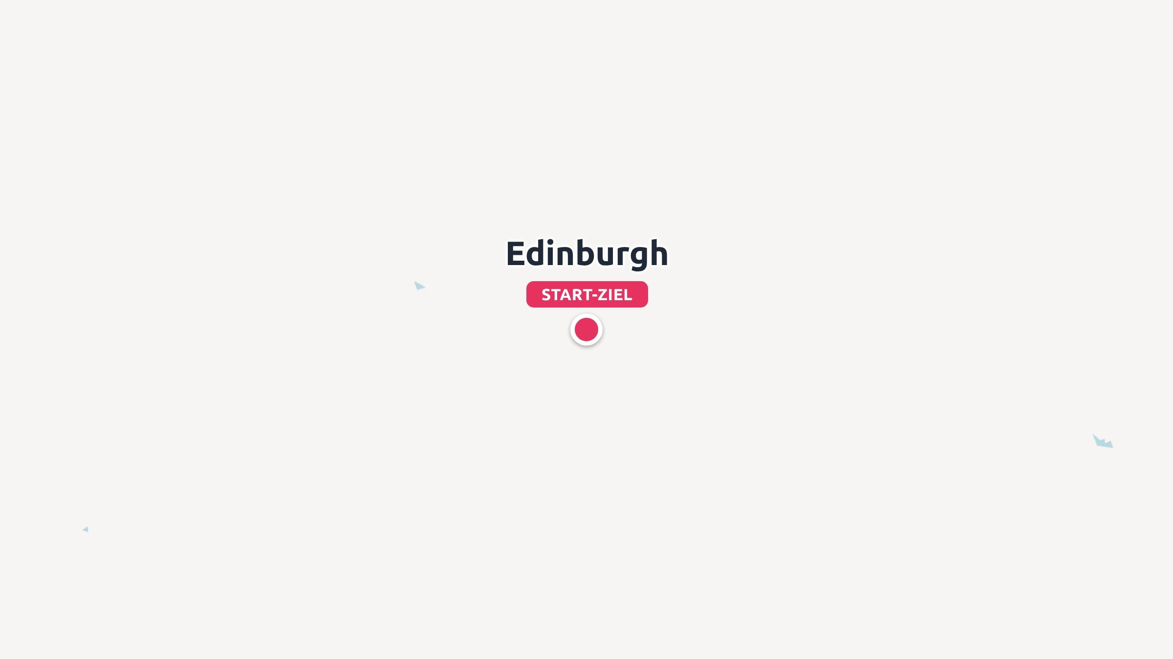 Ein Reisekarten-Marker für Edinburgh mit der Beschriftung Start-Ziel vor minimalistischem Hintergrund