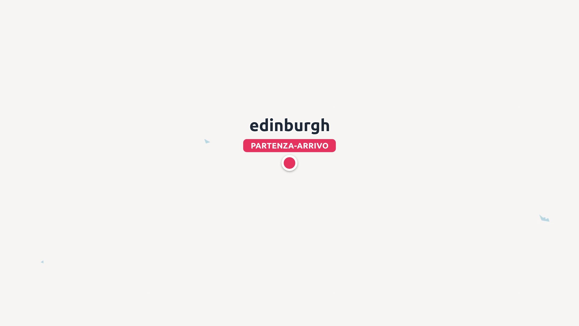 Mappa grafica con segnaposto etichettato Edimburgo e PARTENZA-ARRIVO su uno sfondo chiaro e semplice.