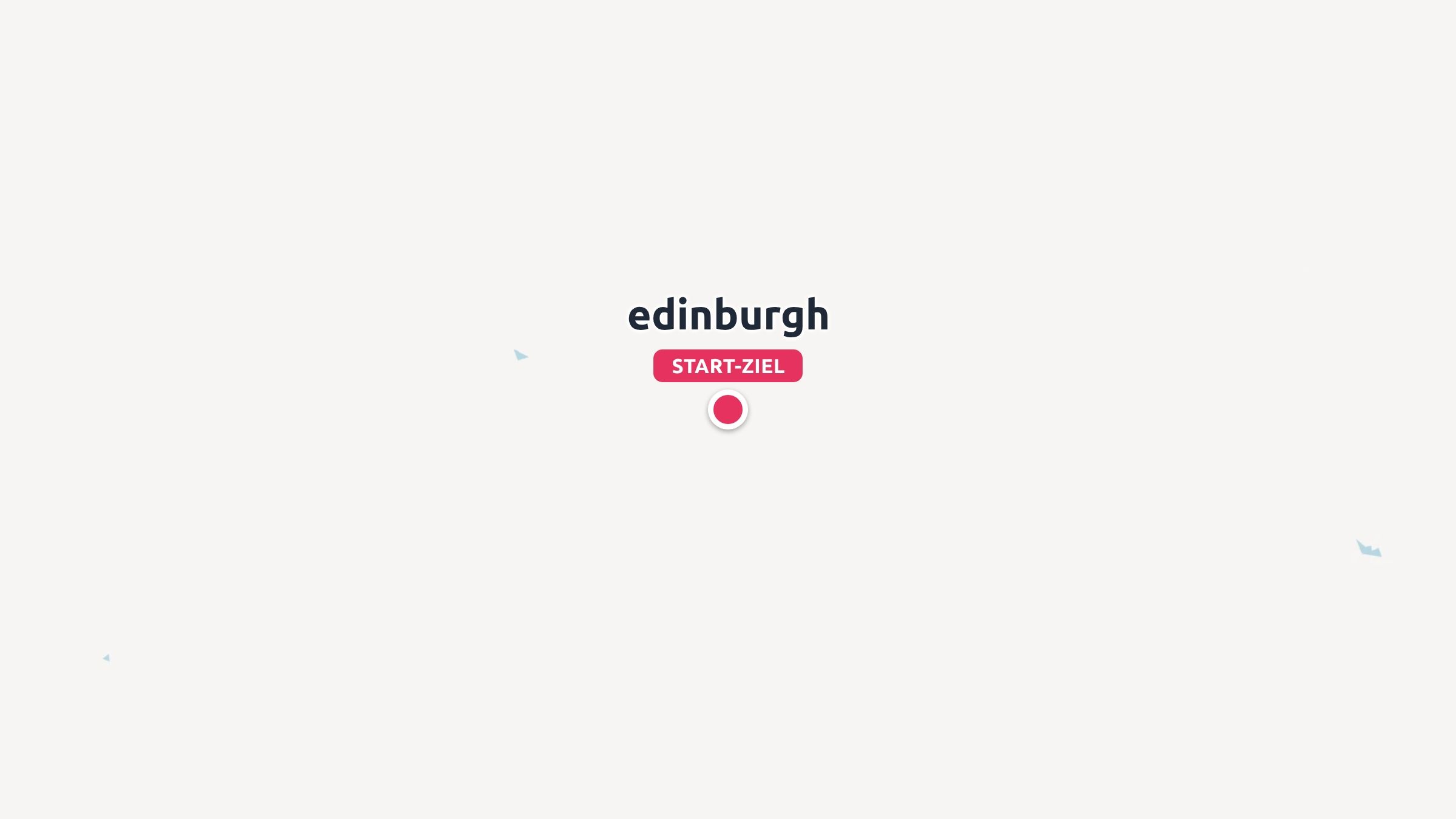 Kartengrafik, die Edinburgh mit einer roten Markierung auf schlichtem Hintergrund als START-ZIEL gekennzeichnet zeigt.