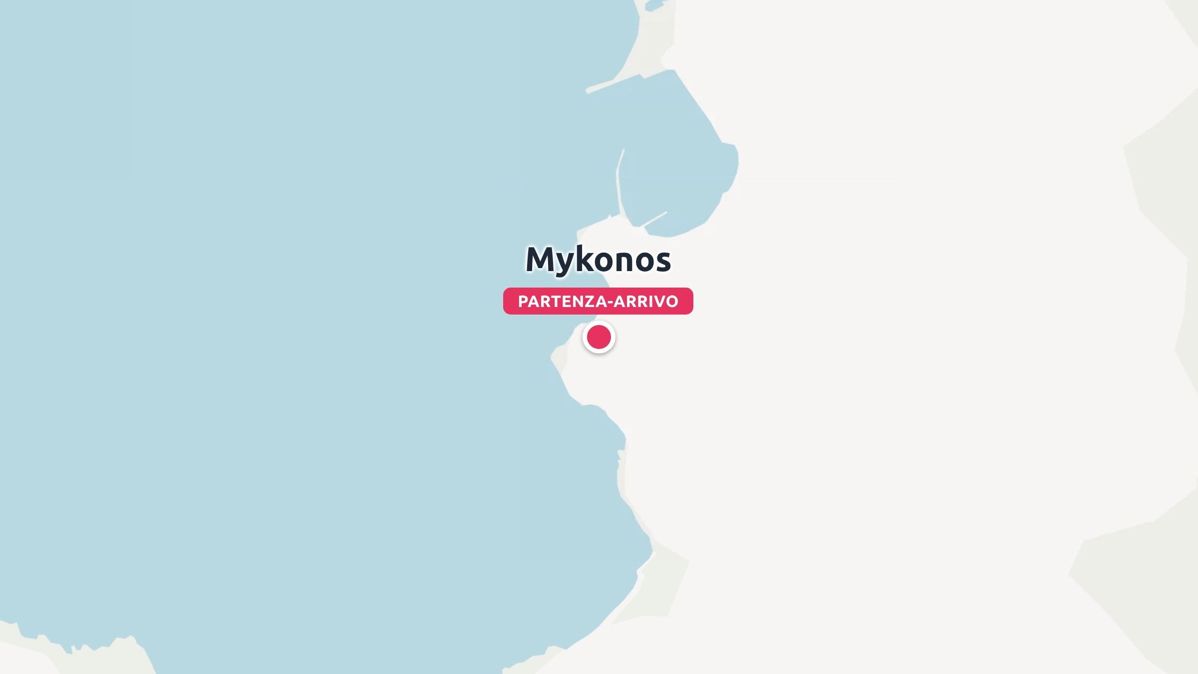 Una mappa dell'itinerario di viaggio che mostra Mykonos come punto di partenza e di arrivo con un puntatore rosso.