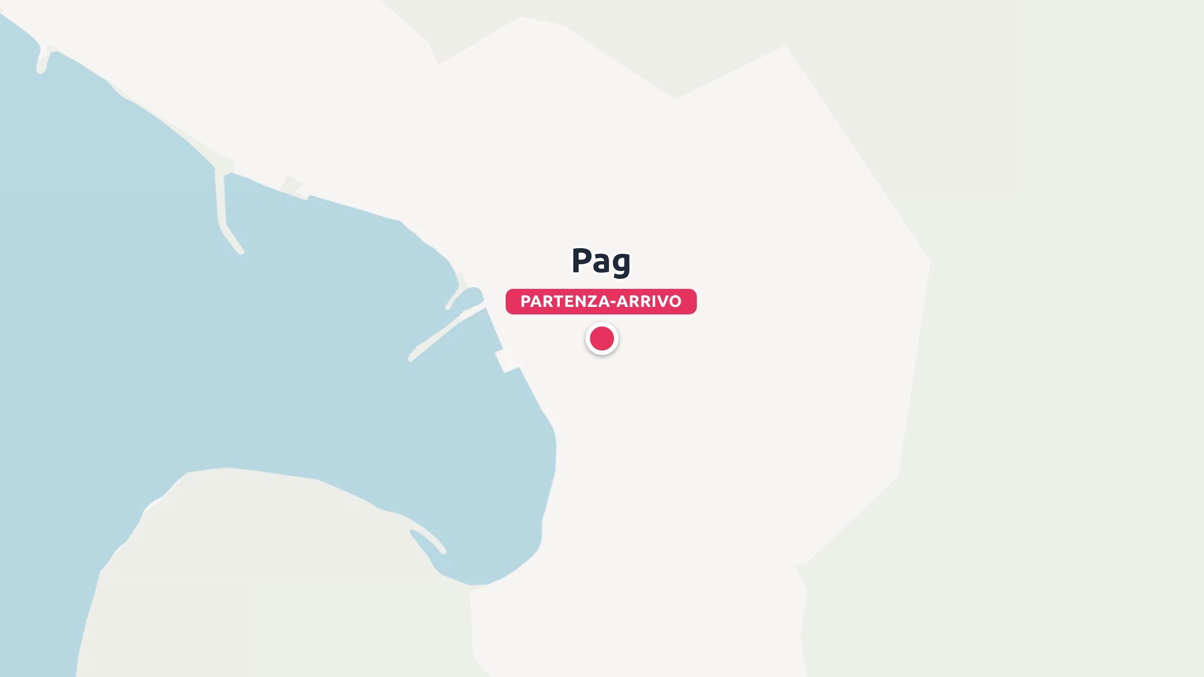 Una mappa di viaggio che mostra Pago contrassegnata con un segnaposto rosso che indica partenza e arrivo.