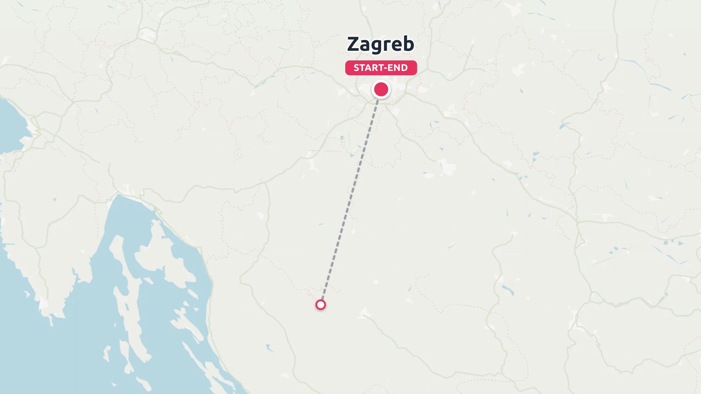 A travel route map displaying a route starting and ending in Zagreb.