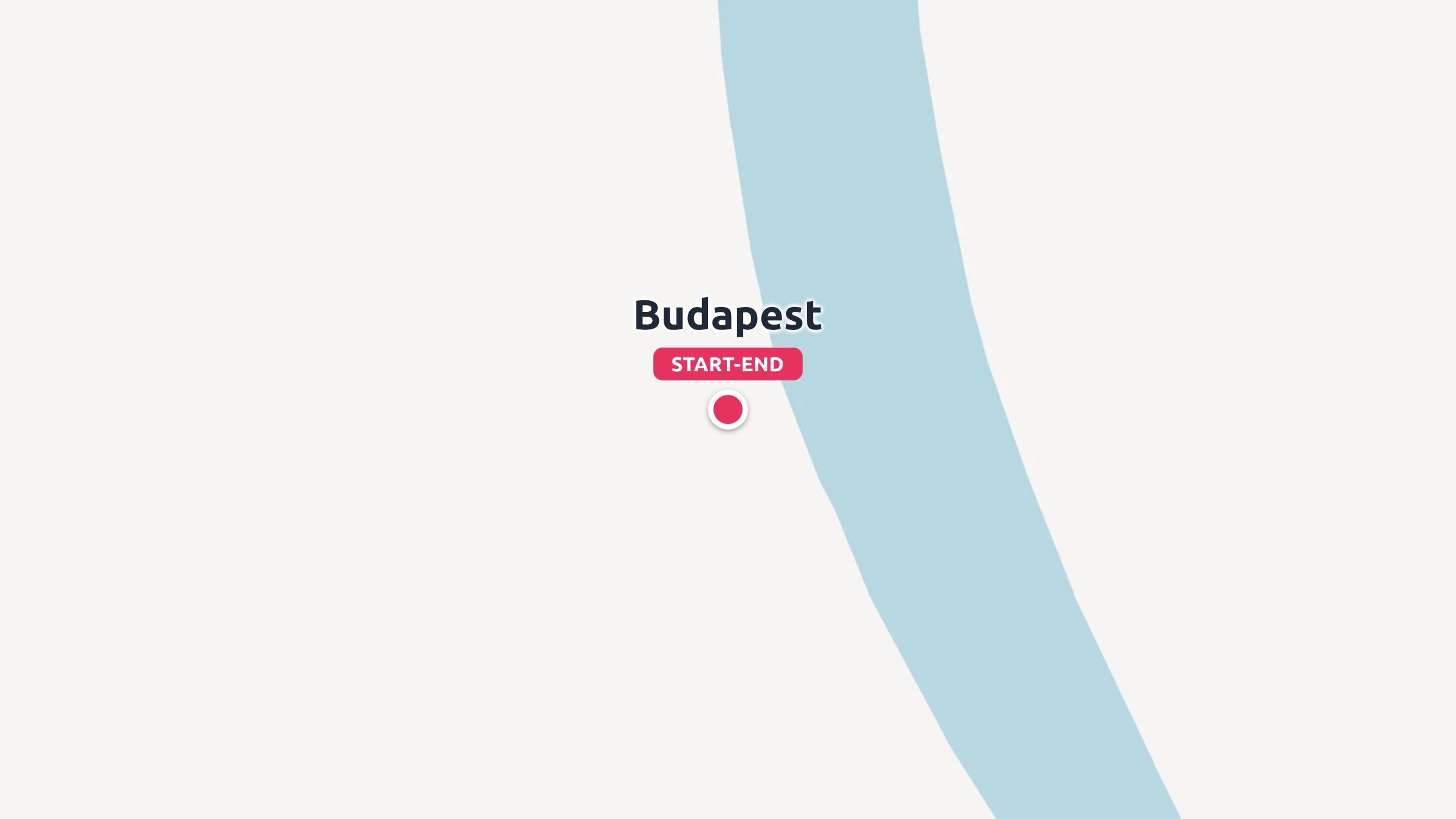 A minimalist map showing Budapest marked as the start and end point alongside a river.