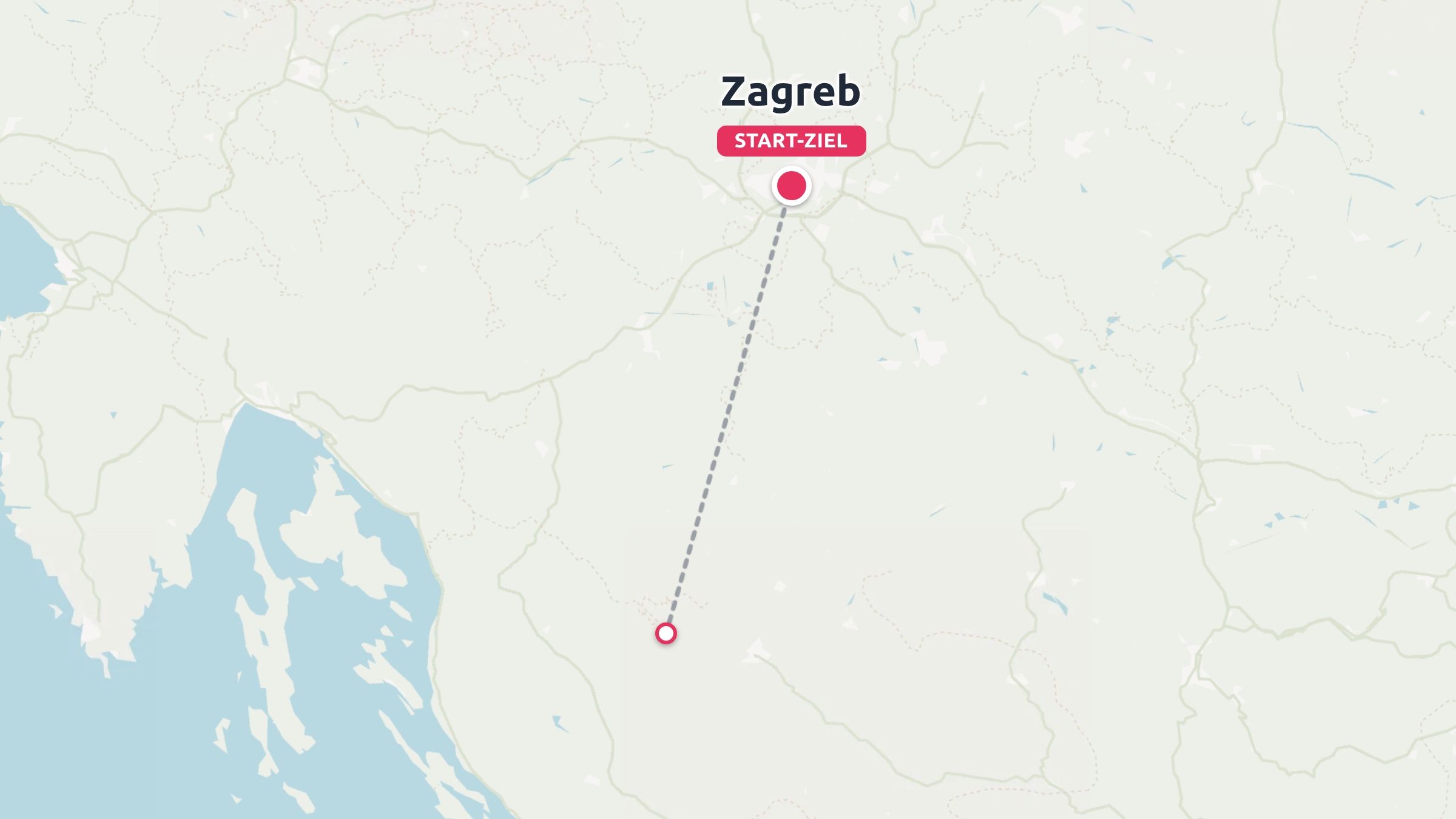 Eine Reiseroute mit einer gestrichelten Linie, die in Zagreb beginnt und endet.