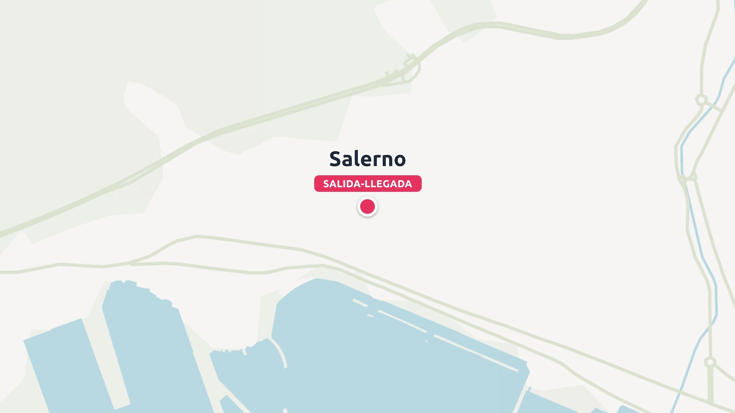 Un mapa de ruta de viaje que marca a Salerno como punto de salida y llegada con un alfiler rojo.