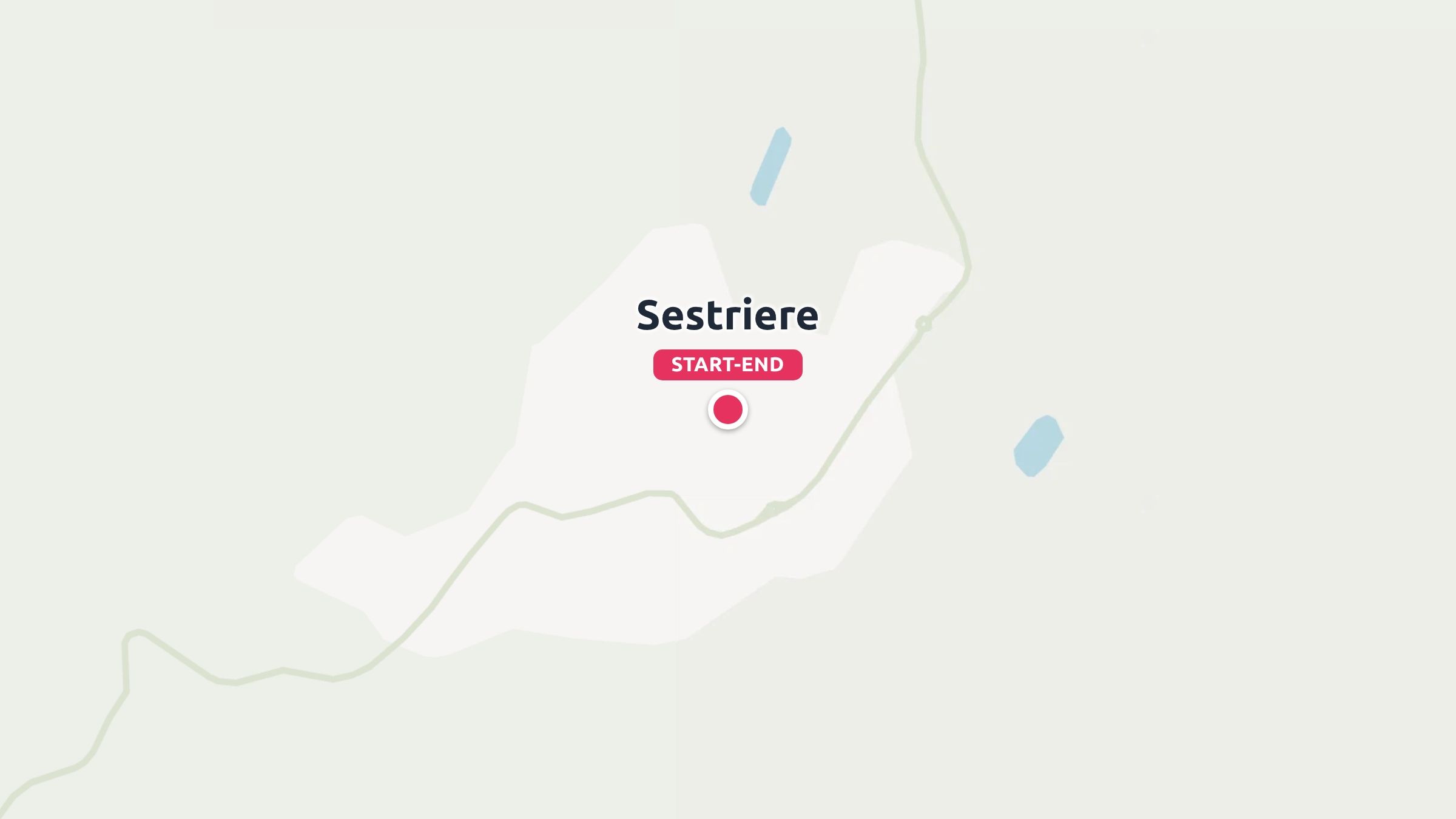 A travel route map showing Sestriere marked with a red pin as the start and end point.