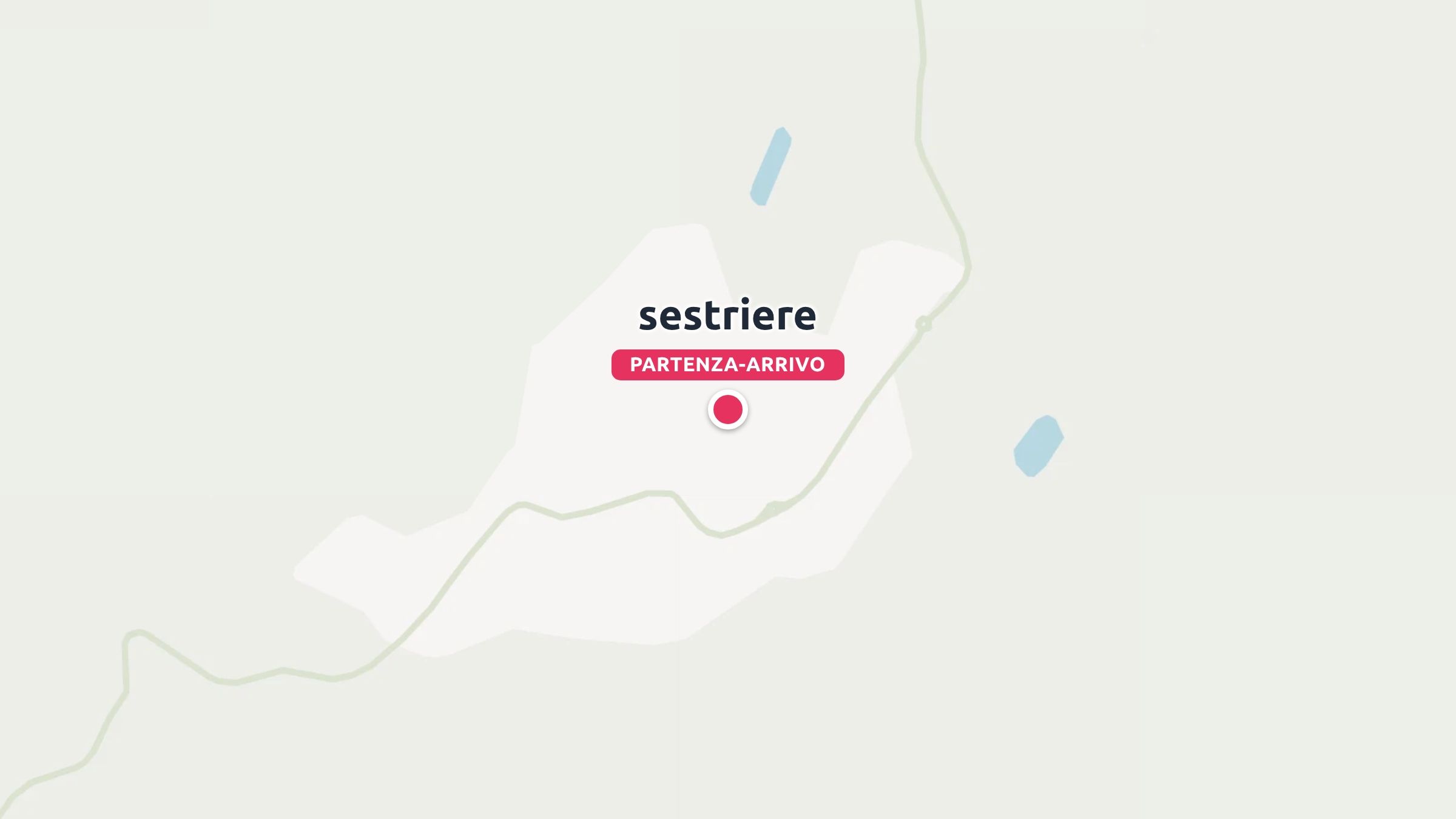 Una mappa dell'itinerario di viaggio che indica Sestriere come punto di partenza e di arrivo con un indicatore rosso