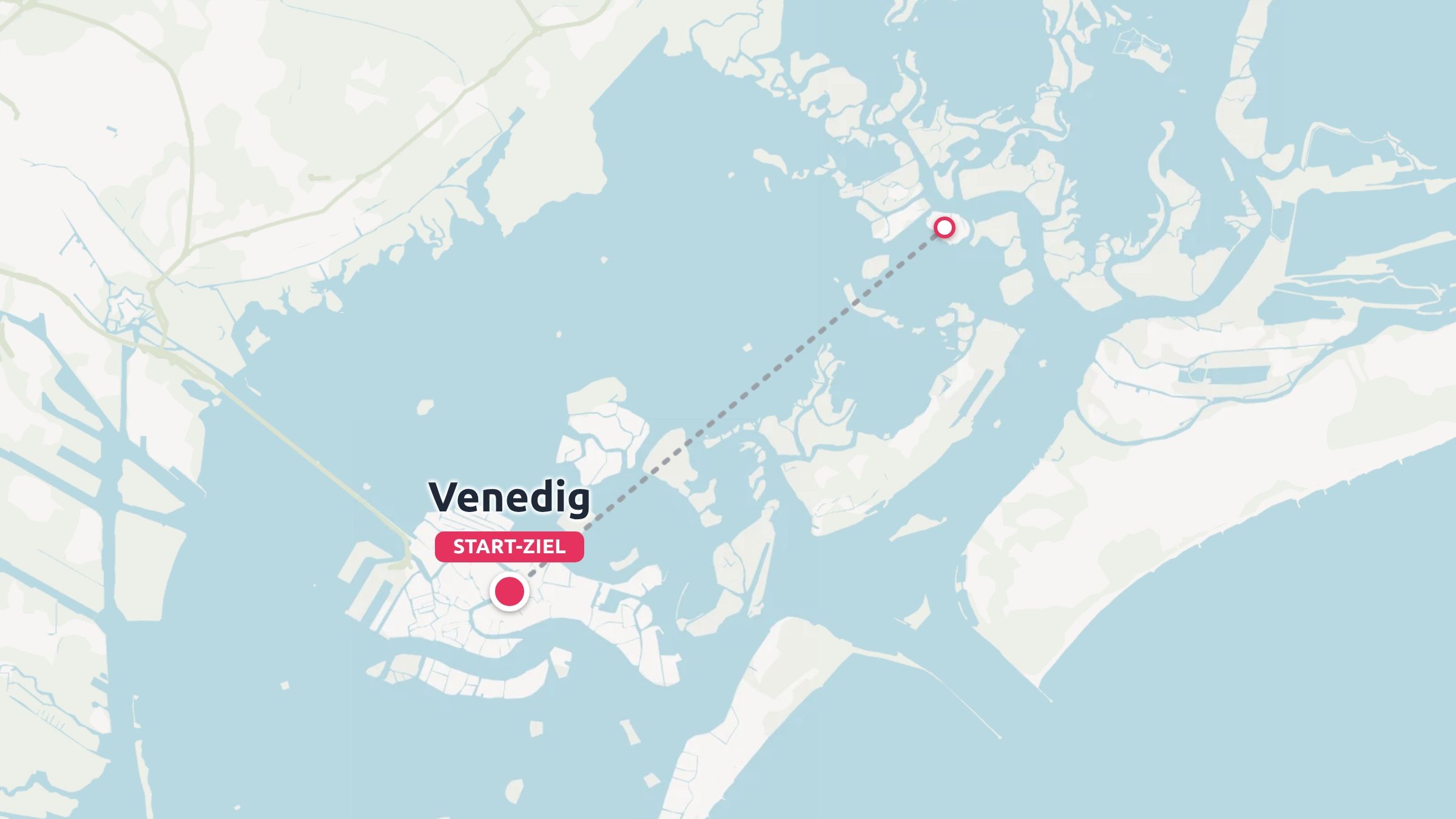 Eine Karte mit einer Reiseroute durch die venezianische Lagune, gekennzeichnet mit Start- und Endpunkt in Venedig.