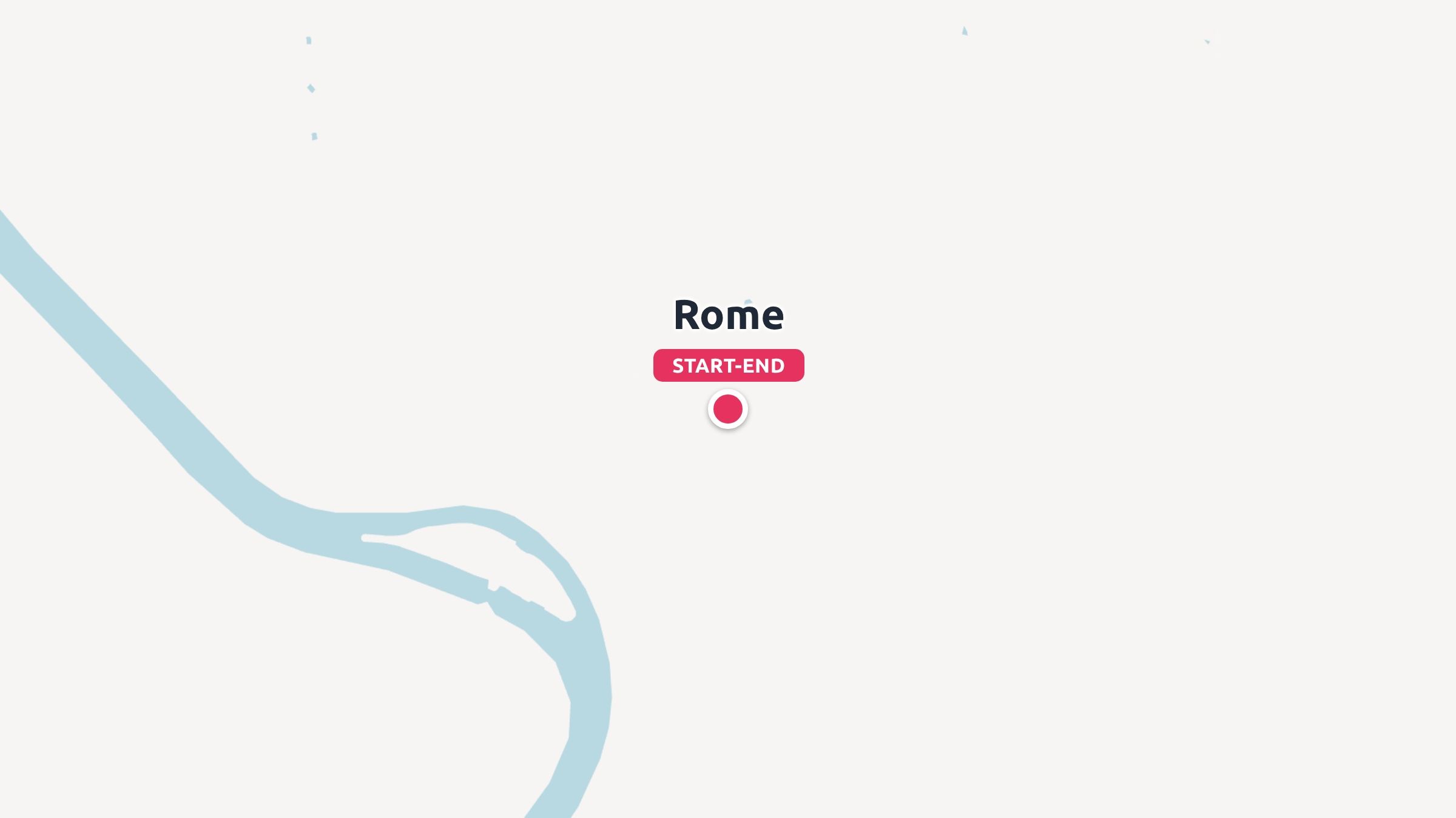 A travel itinerary map showing Rome labeled as the start and end destination next to a river.