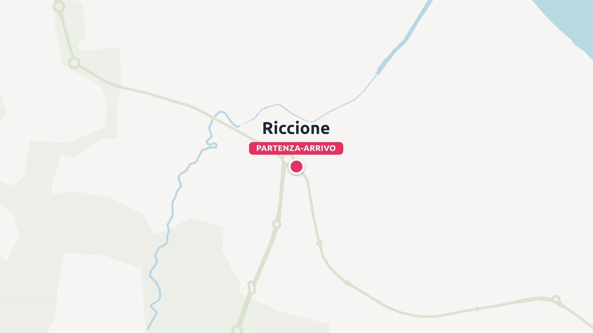 Una mappa di viaggio che evidenzia Riccione segnata come punto di partenza e di arrivo con un pin rosso