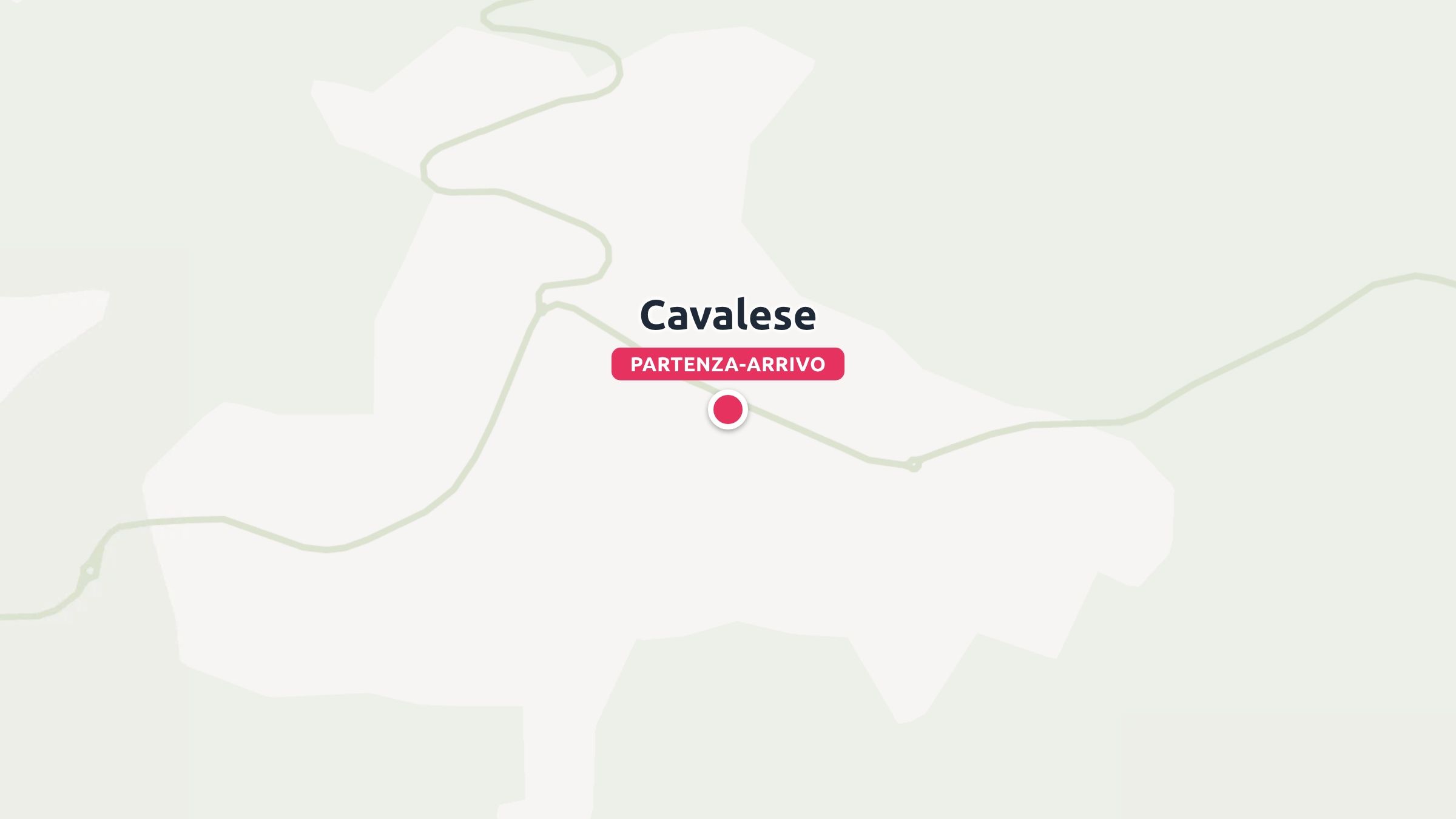 Una mappa che mostra Cavalese contrassegnato come punto di partenza e di arrivo.