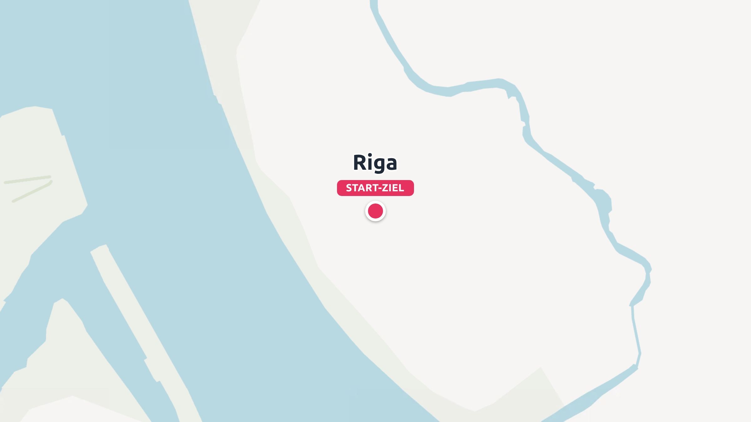 Eine Karte, die den Standort von Riga zeigt, markiert mit einem roten Start- und Zielfleck in der Nähe eines Flusses.