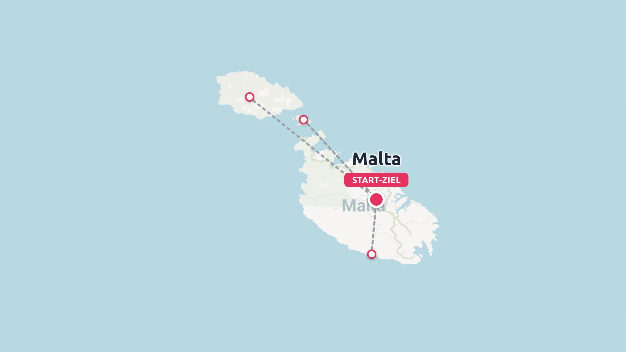 Eine Reisep路线karte von Malta mit markierten Reisezielen und Routen über die Inseln.