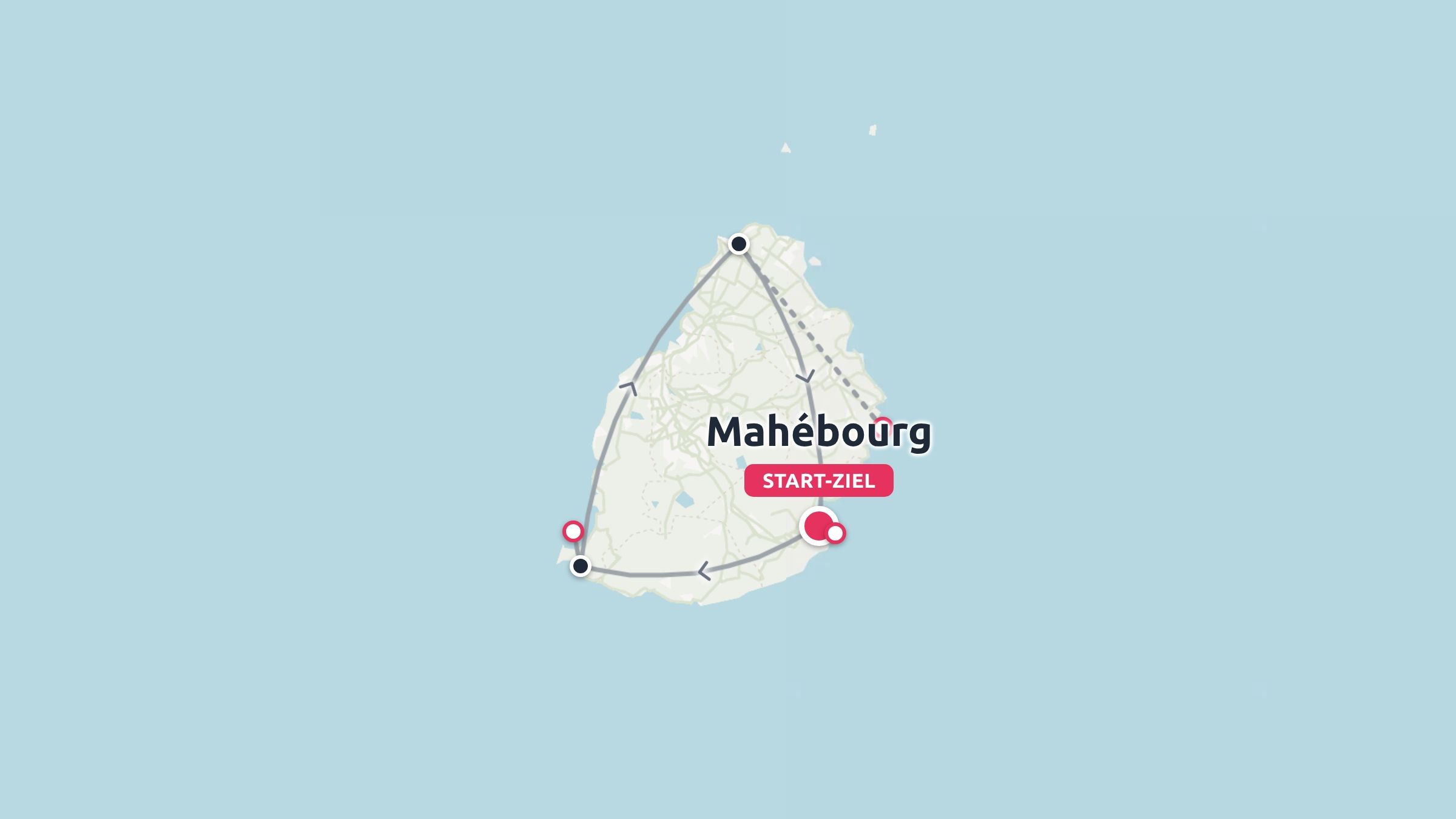 Eine Reiseroute von Mauritius mit einer Rundreise, die in Mahébourg beginnt und endet.