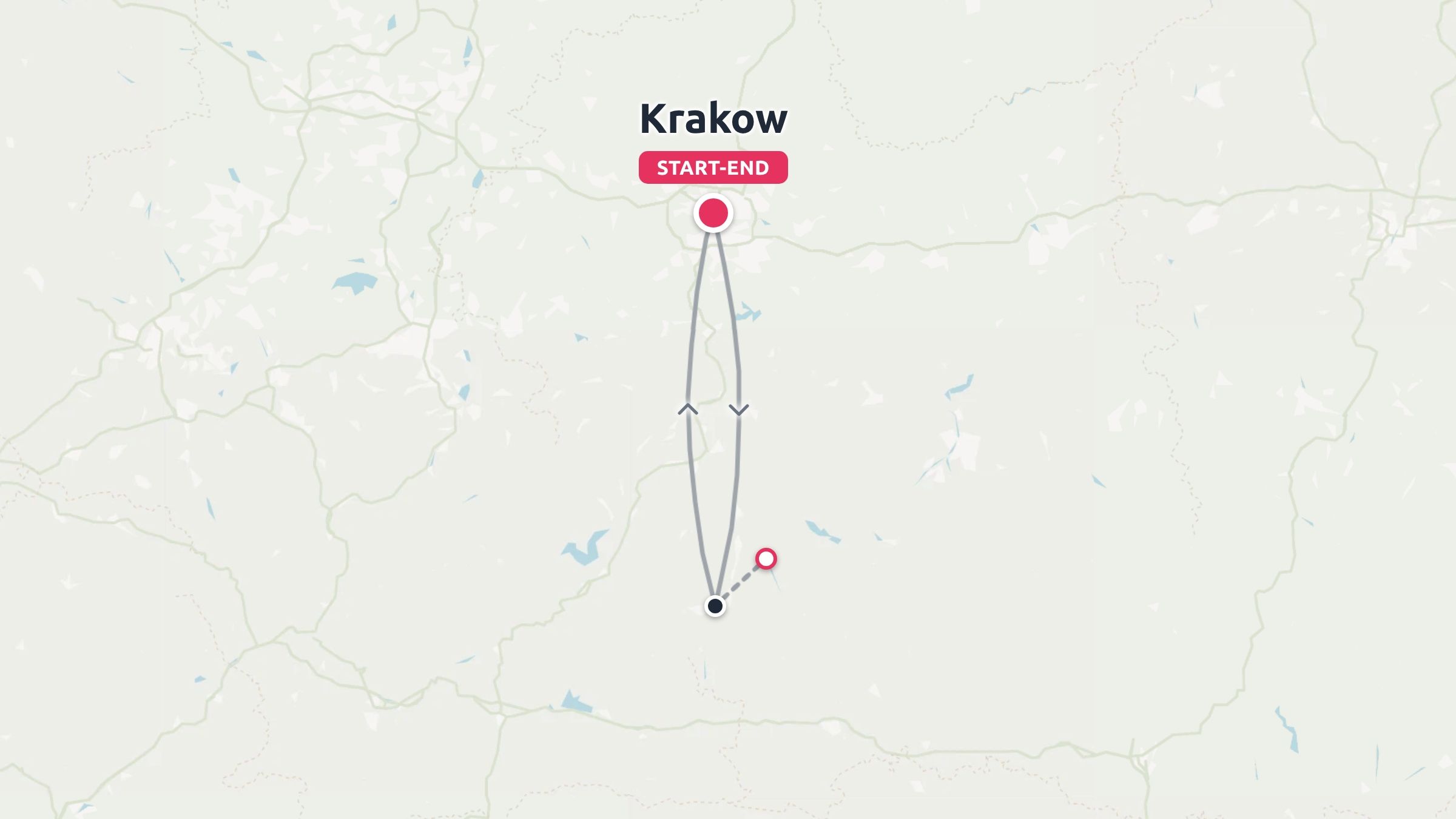 A travel route map displaying a round-trip journey starting and ending in Krakow.