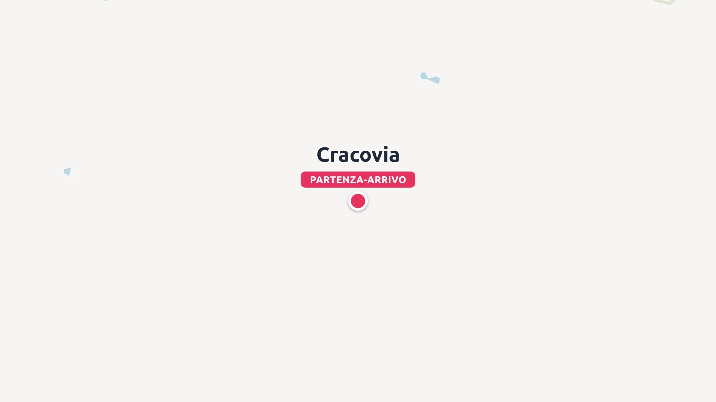 Una grafica con mappa che mostra un segnaposto per Cracovia etichettato come partenza e arrivo.
