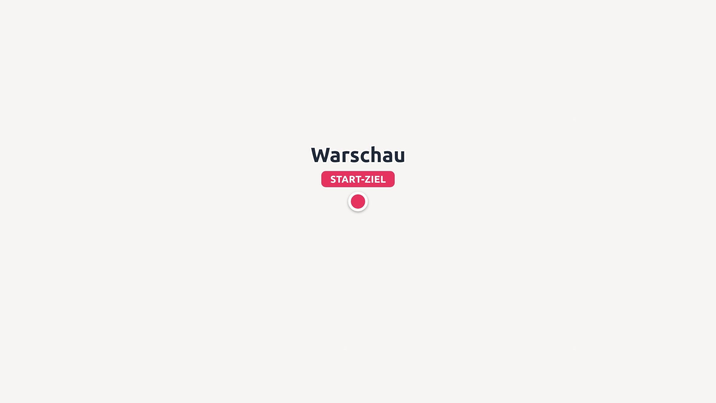 Eine Kartengrafik mit einer roten Markierung für Warschau, beschriftet als Start-Ziel auf einem klaren weißen Hintergrund.