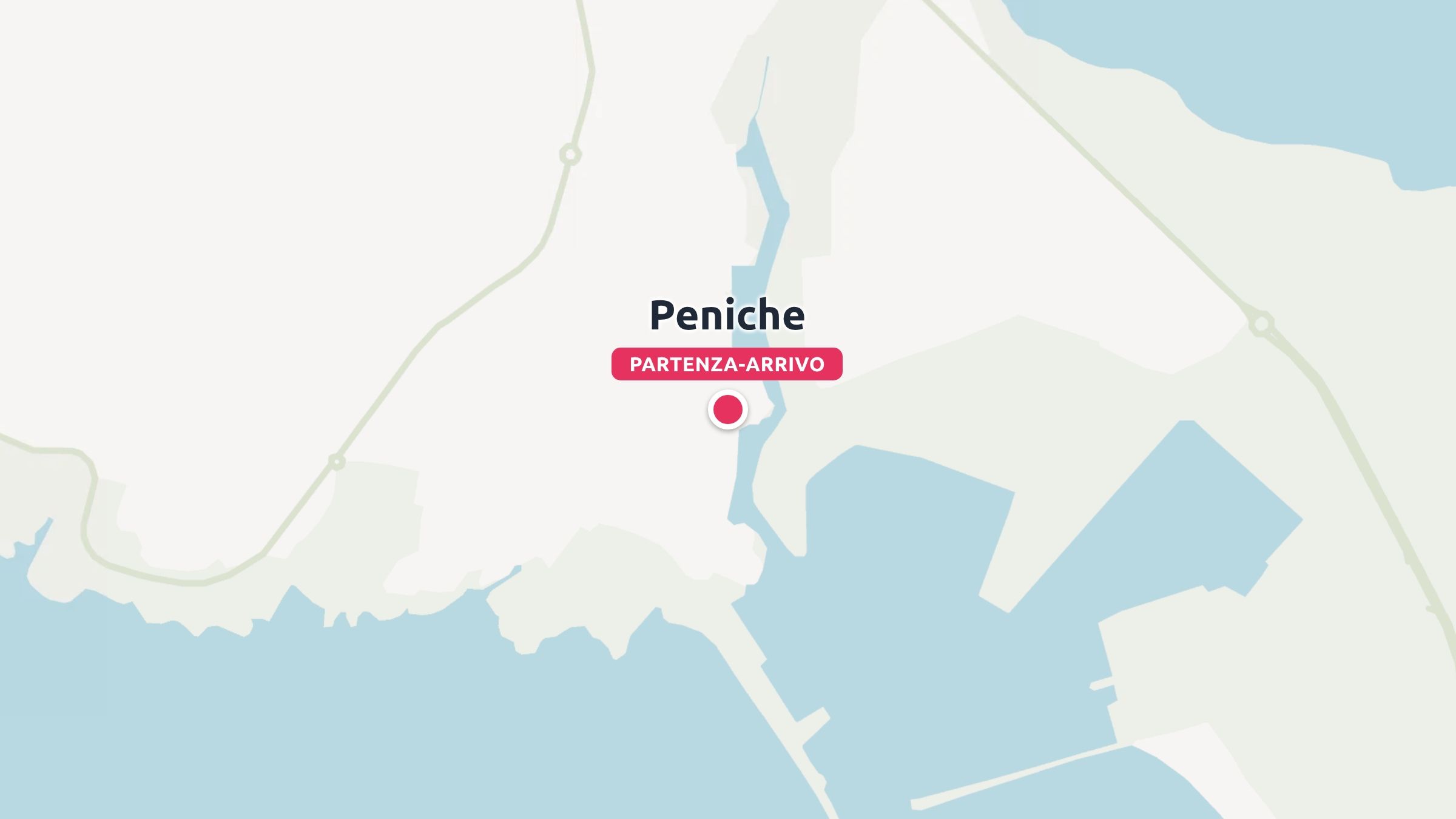 Una mappa che mostra la posizione di Peniche contrassegnata come punto di partenza e arrivo lungo la costa.