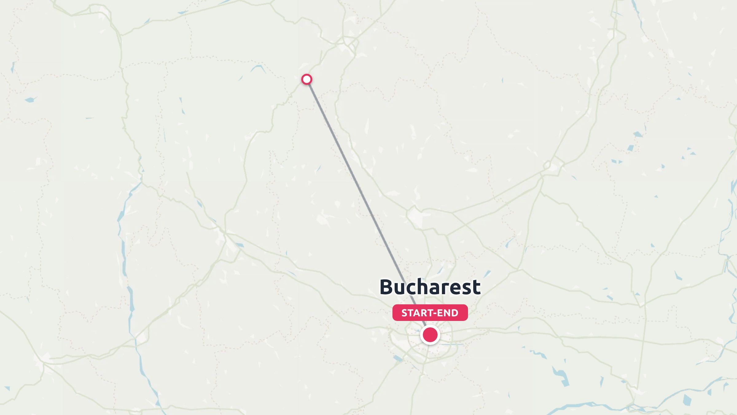 A travel route map showing a direct path with the start and end point located in Bucharest.