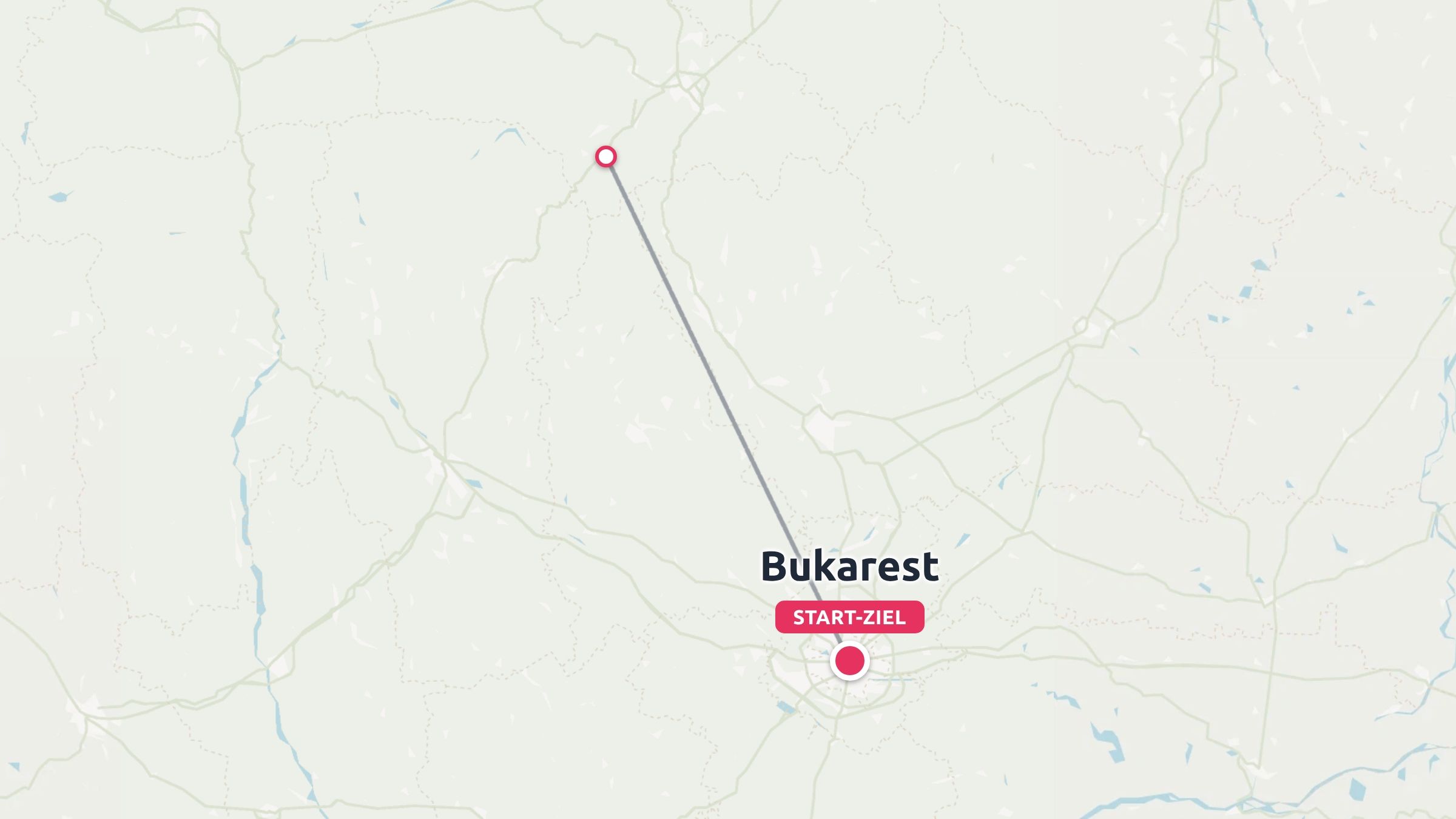 Eine Reiseroute, die einen direkten Weg zwischen Start- und Endpunkt in Bukarest zeigt