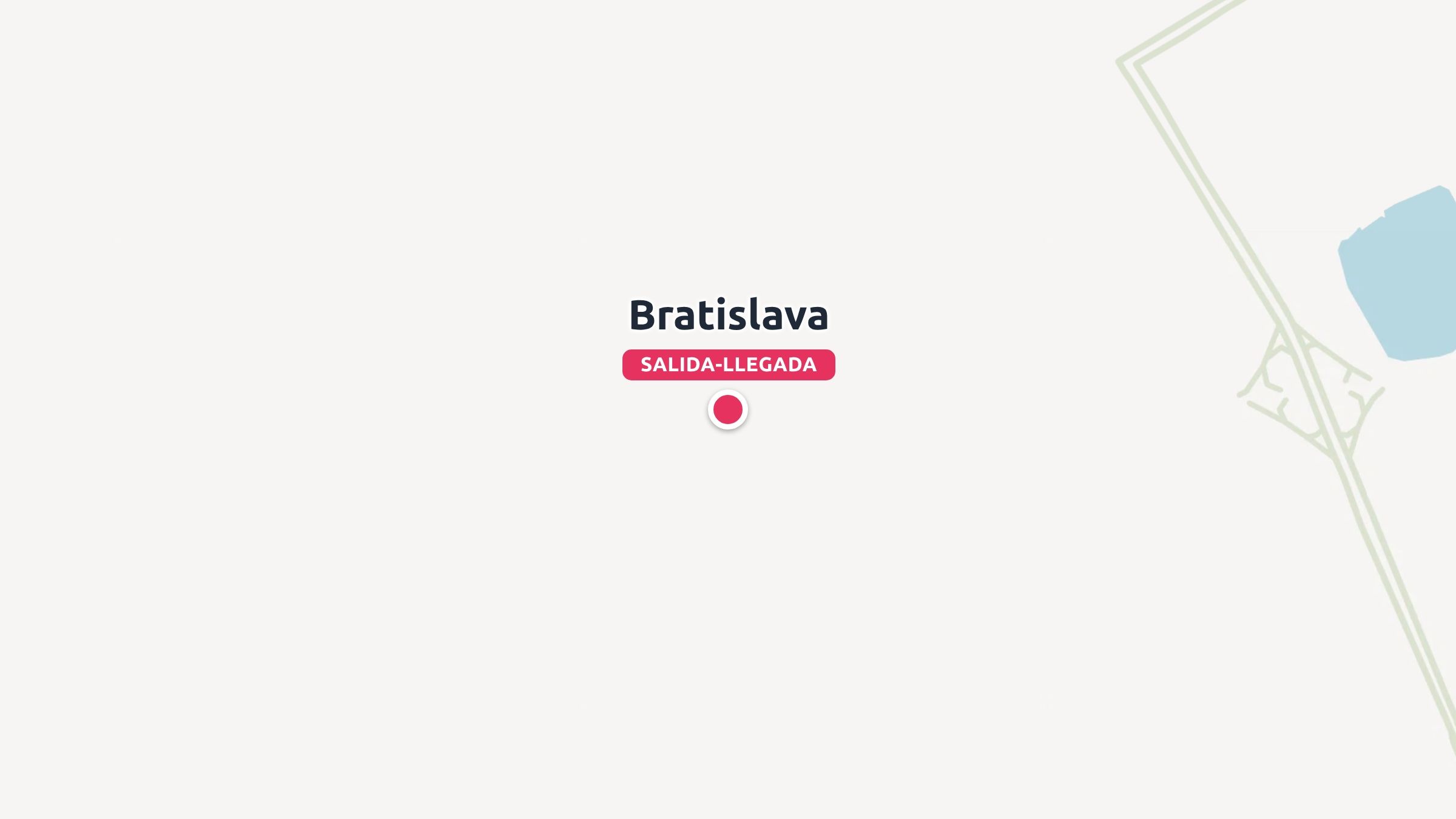 Un mapa de viaje minimalista que indica Bratislava con un punto rojo de ubicación como parada de salida y llegada