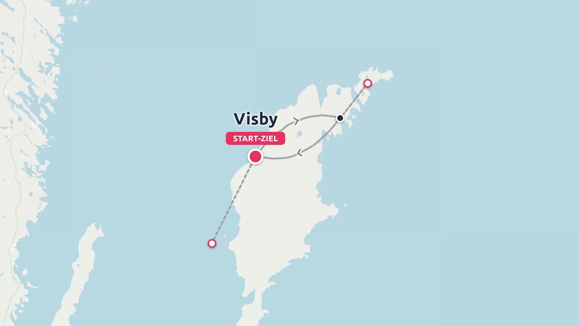 Reiseroute, die eine in Visby beginnende und endende Reiseroute durch eine Inselfandschaft zeigt