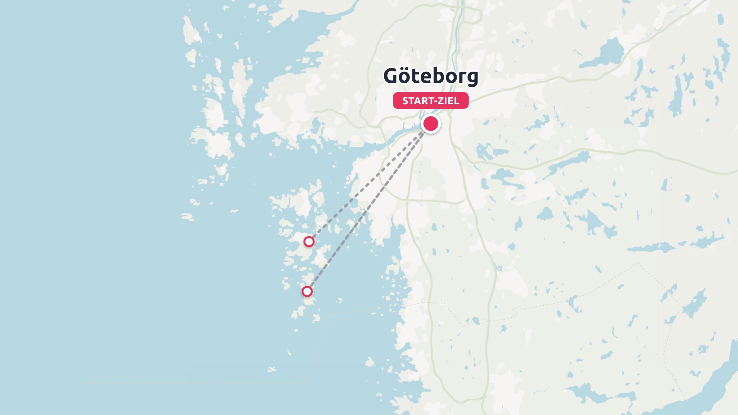 Eine Reiseroute mit Göteborg als Start- und Endpunkt, die zu nahe gelegenen Küsteninseln führt.